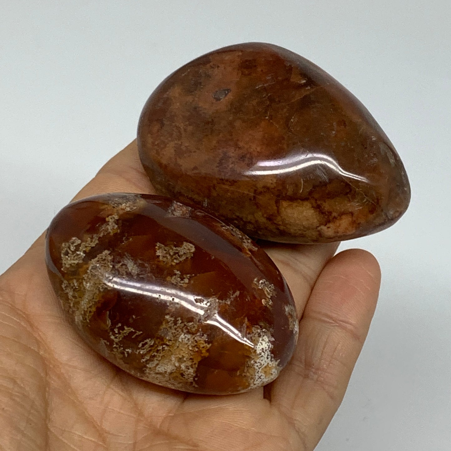 160g, 2.2"-2.4", 2pcs, Red Carnelian Palm-Stone Gem Crystal Polished, B37630