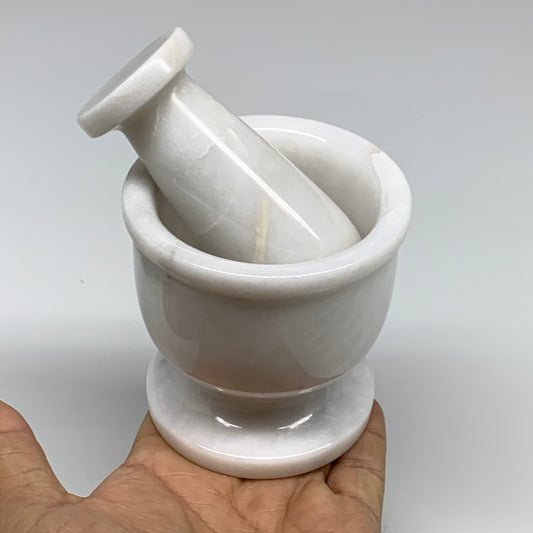 1.34 lbs, 3"x3", Natural Marble Crystal Pestle and Mortar Handmade, B32572