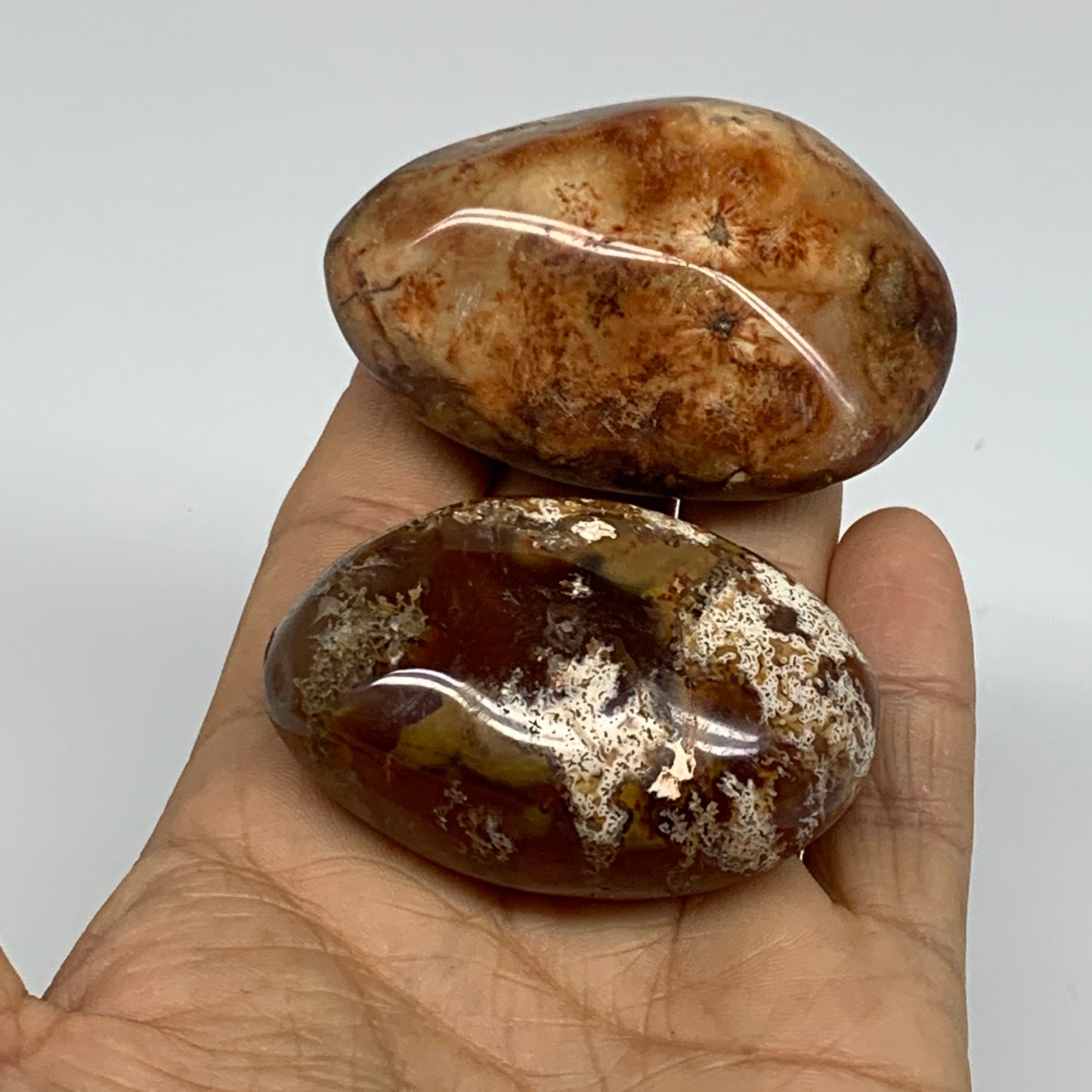 160g, 2.2"-2.4", 2pcs, Red Carnelian Palm-Stone Gem Crystal Polished, B37630