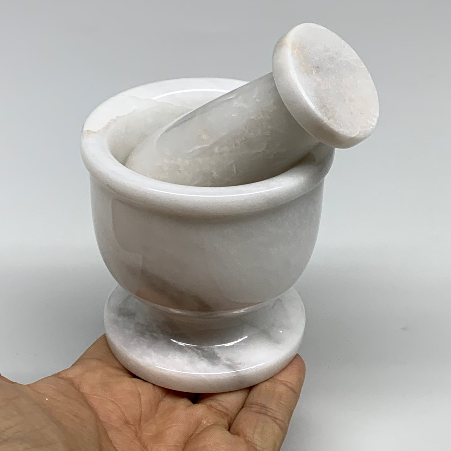 1.34 lbs, 3"x3", Natural Marble Crystal Pestle and Mortar Handmade, B32572