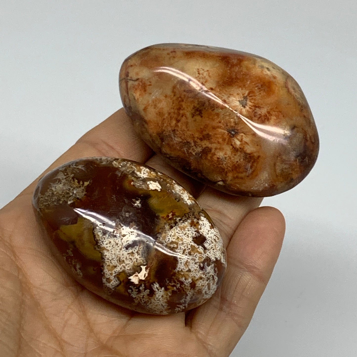 160g, 2.2"-2.4", 2pcs, Red Carnelian Palm-Stone Gem Crystal Polished, B37630