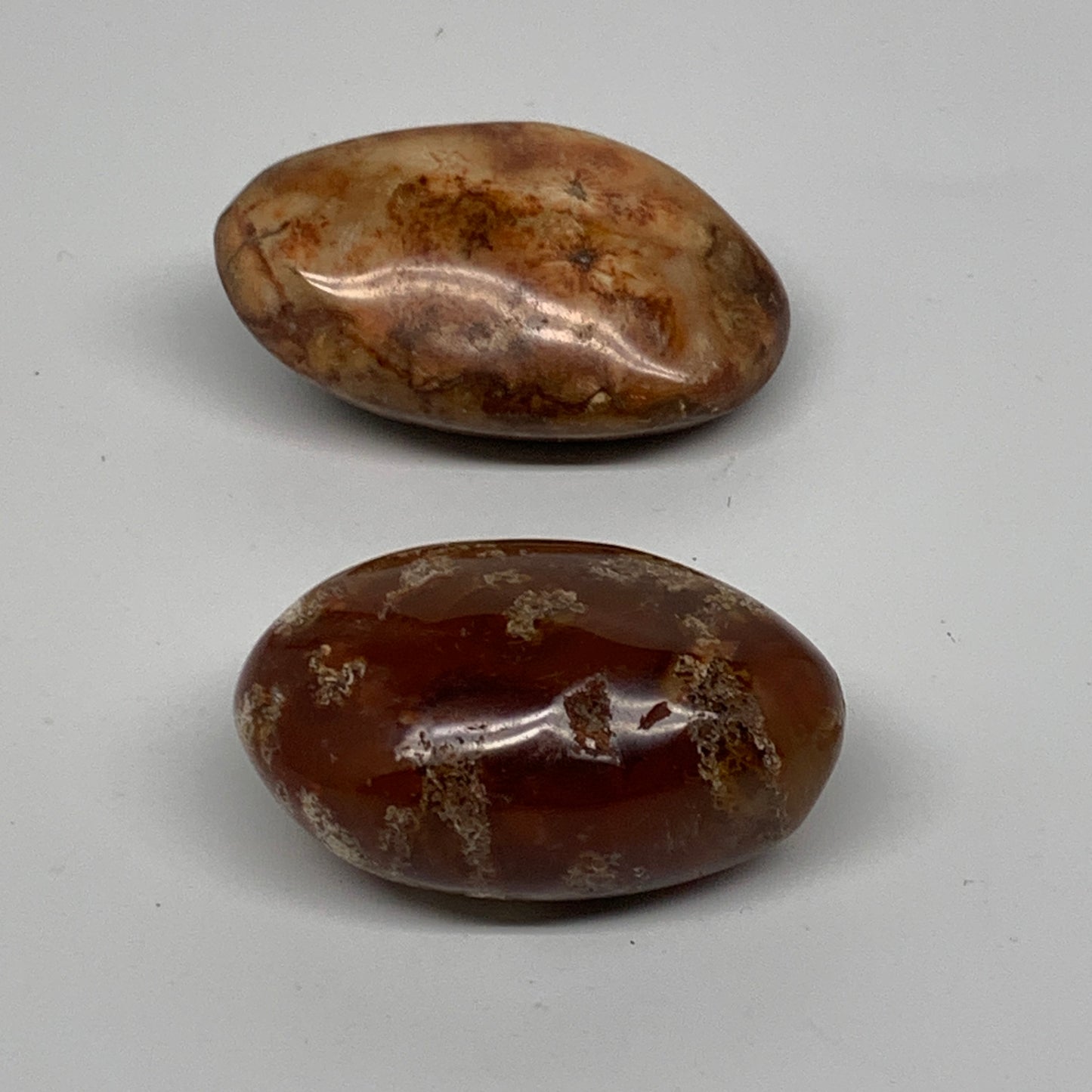 160g, 2.2"-2.4", 2pcs, Red Carnelian Palm-Stone Gem Crystal Polished, B37630