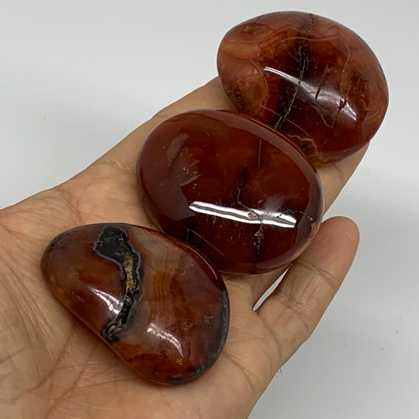 191.3g, 2"-2.1", 3pcs, Red Carnelian Palm-Stone Gem Crystal Polished, B37631
