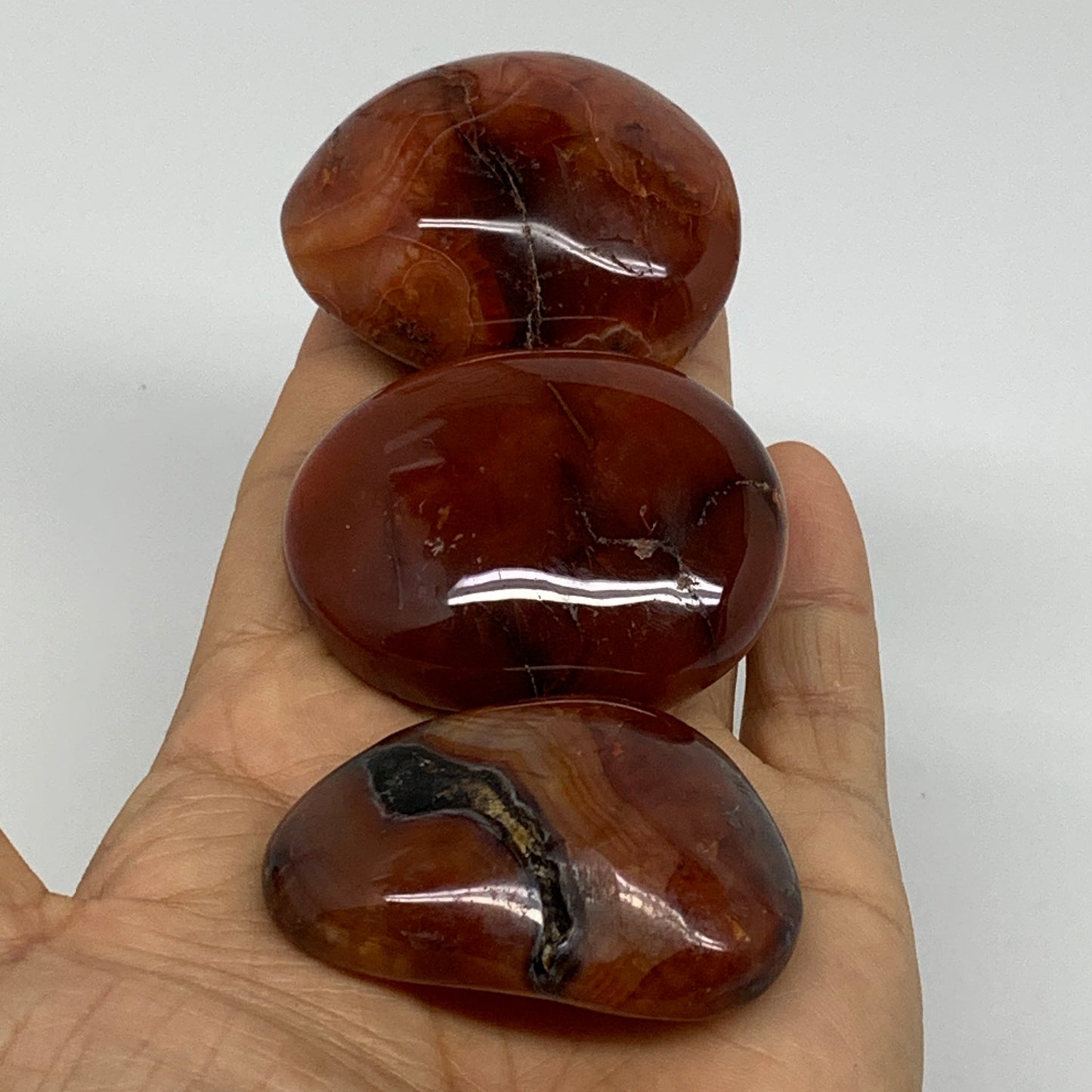 191.3g, 2"-2.1", 3pcs, Red Carnelian Palm-Stone Gem Crystal Polished, B37631