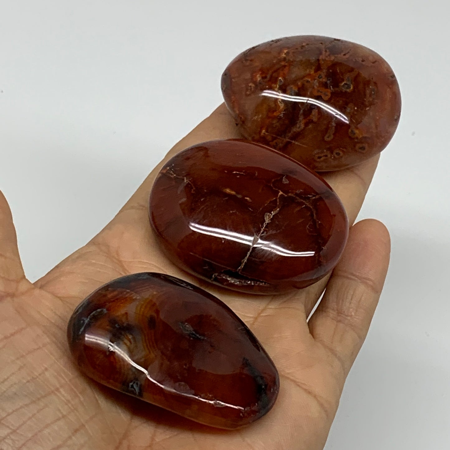 191.3g, 2"-2.1", 3pcs, Red Carnelian Palm-Stone Gem Crystal Polished, B37631