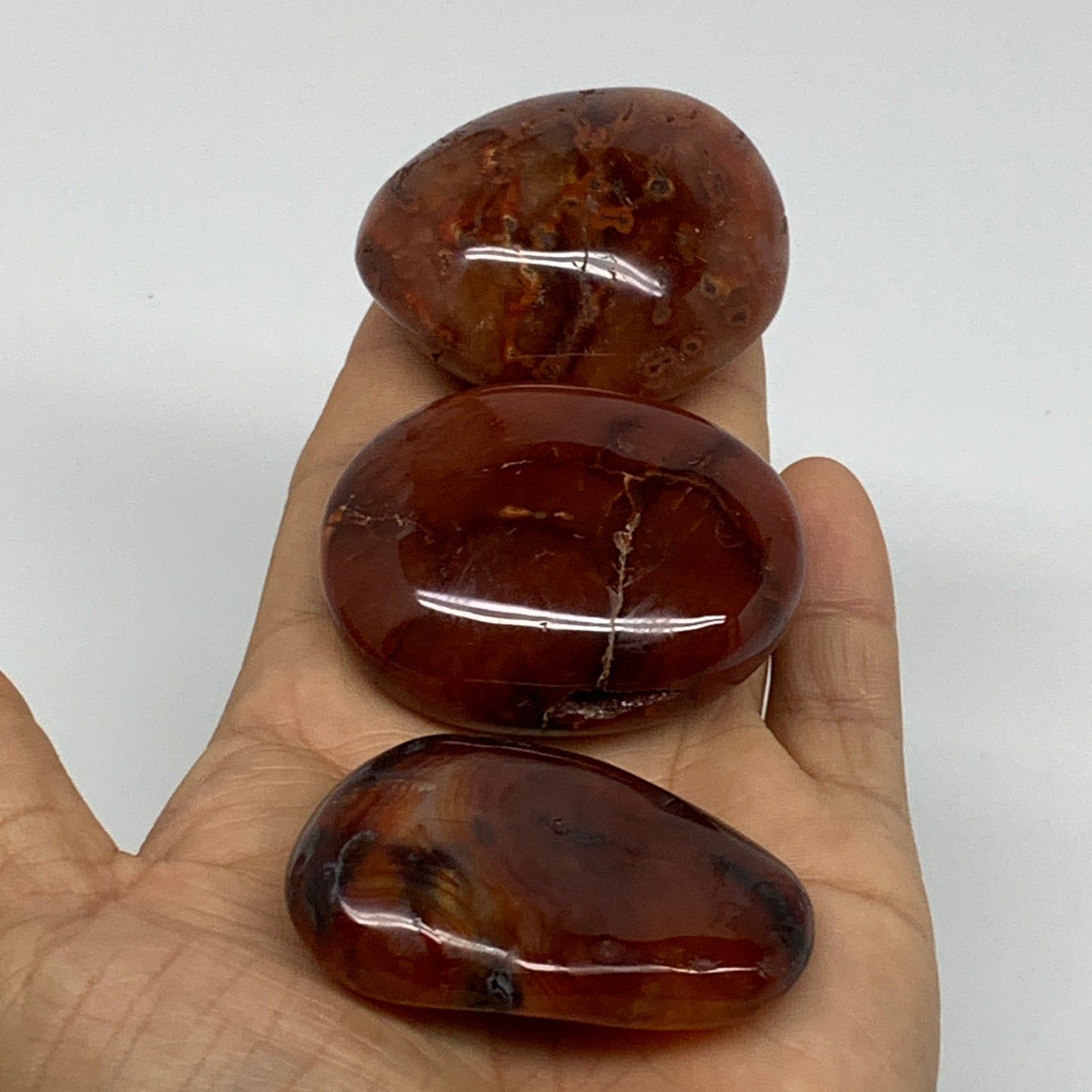 191.3g, 2"-2.1", 3pcs, Red Carnelian Palm-Stone Gem Crystal Polished, B37631