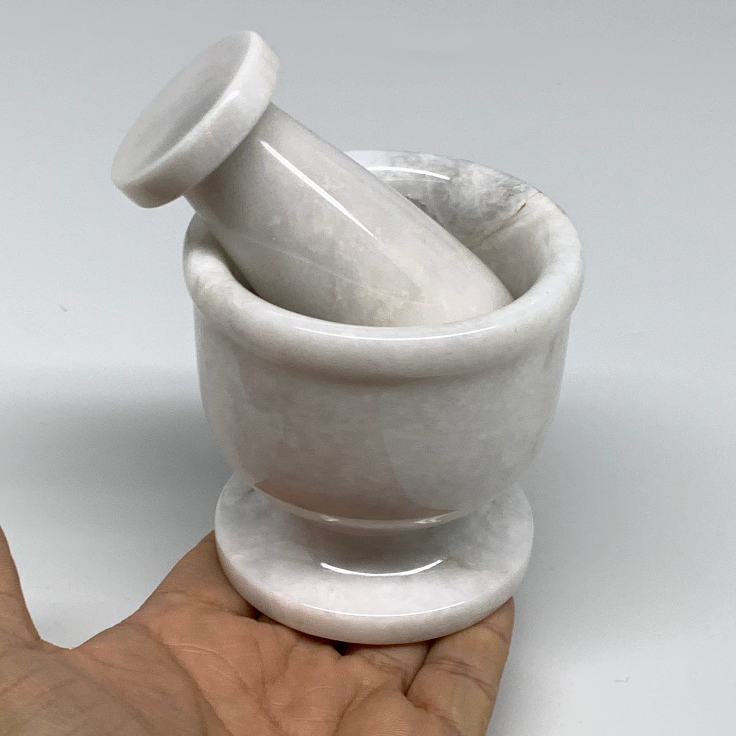 1.3 lbs, 2.9"x3", Natural Marble Crystal Pestle and Mortar Handmade, B32573
