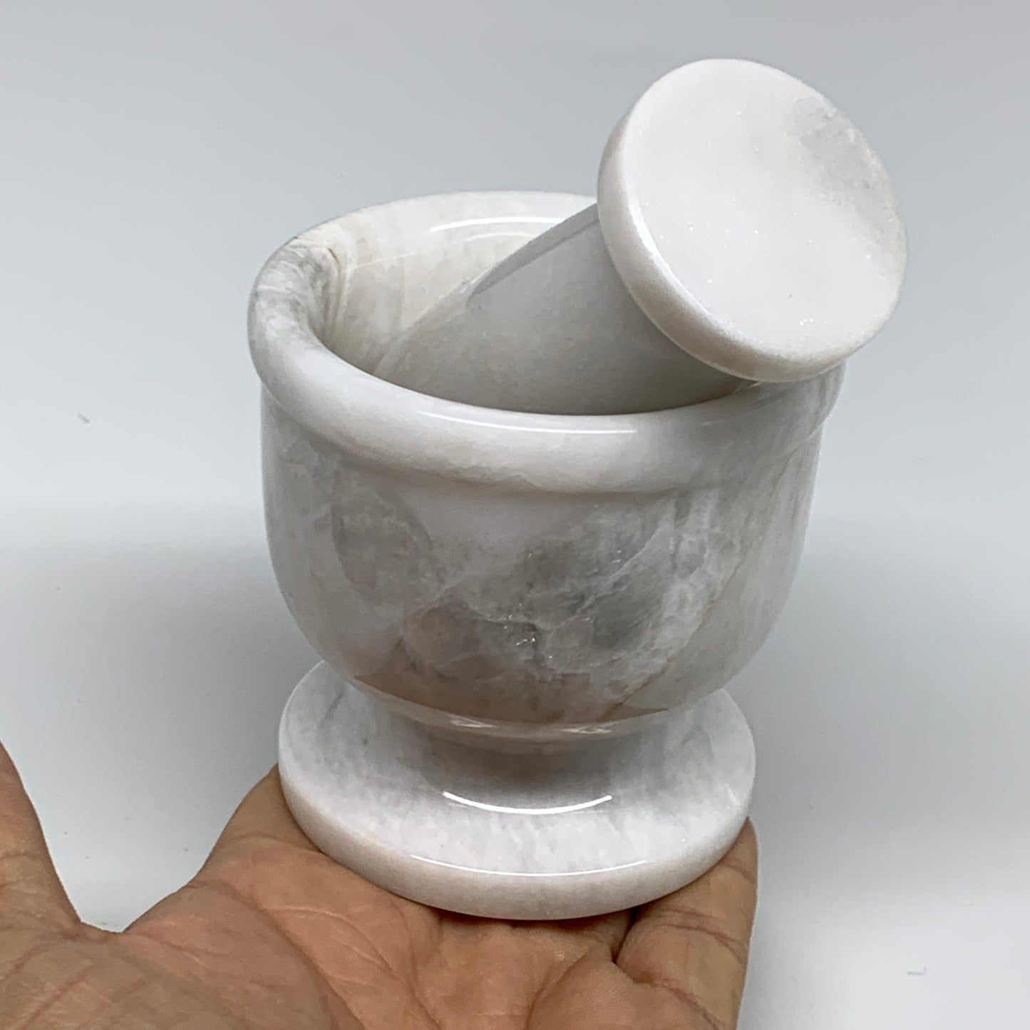 1.3 lbs, 2.9"x3", Natural Marble Crystal Pestle and Mortar Handmade, B32573