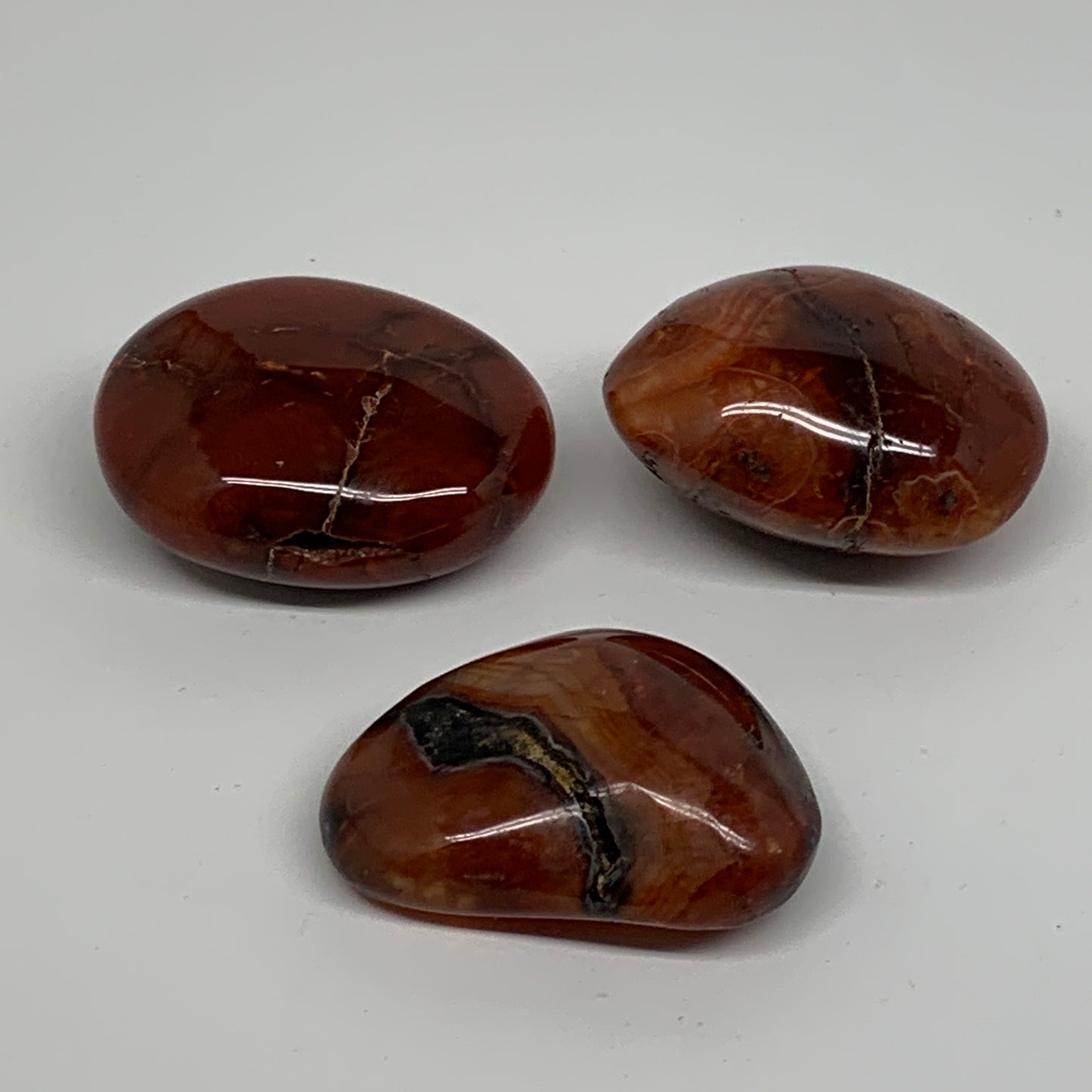 191.3g, 2"-2.1", 3pcs, Red Carnelian Palm-Stone Gem Crystal Polished, B37631
