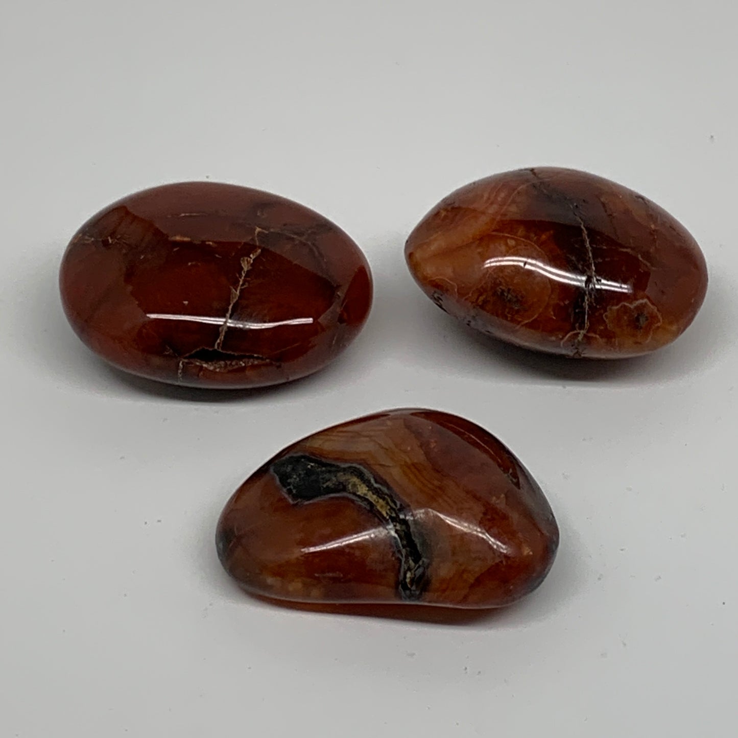 191.3g, 2"-2.1", 3pcs, Red Carnelian Palm-Stone Gem Crystal Polished, B37631