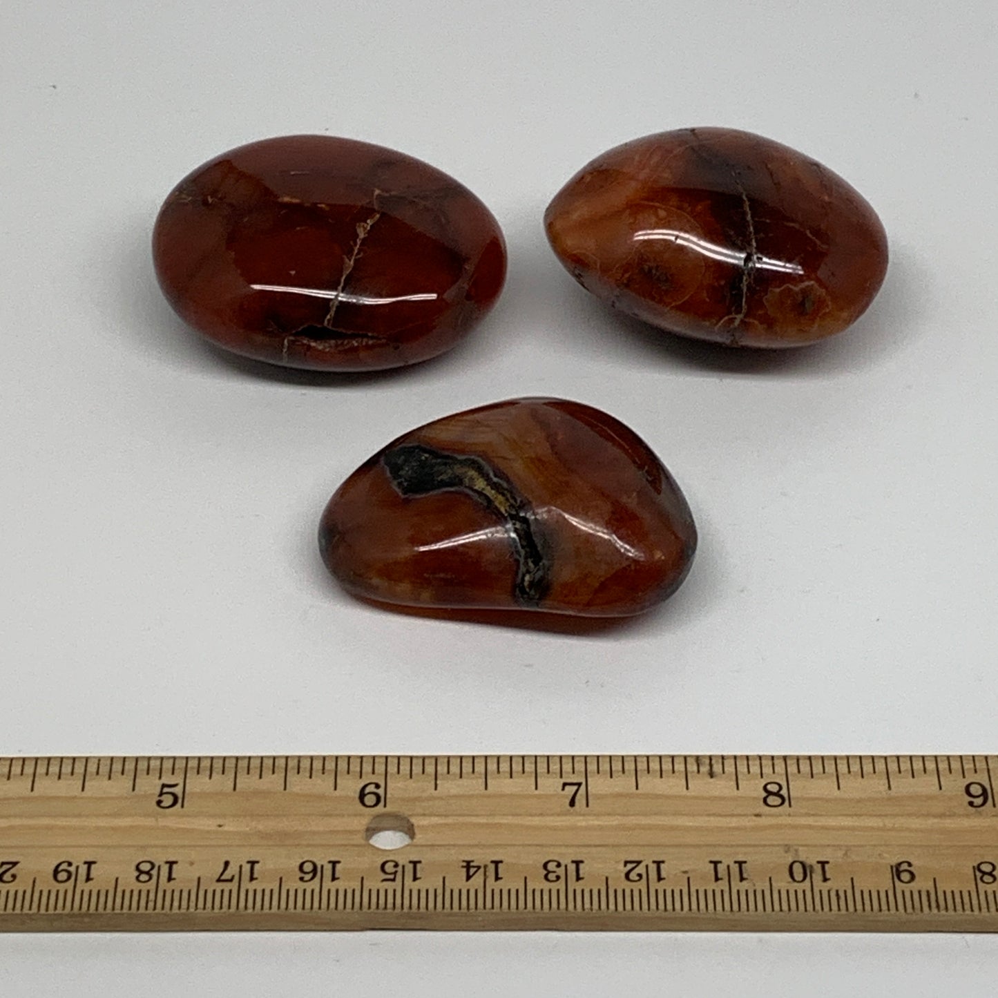191.3g, 2"-2.1", 3pcs, Red Carnelian Palm-Stone Gem Crystal Polished, B37631