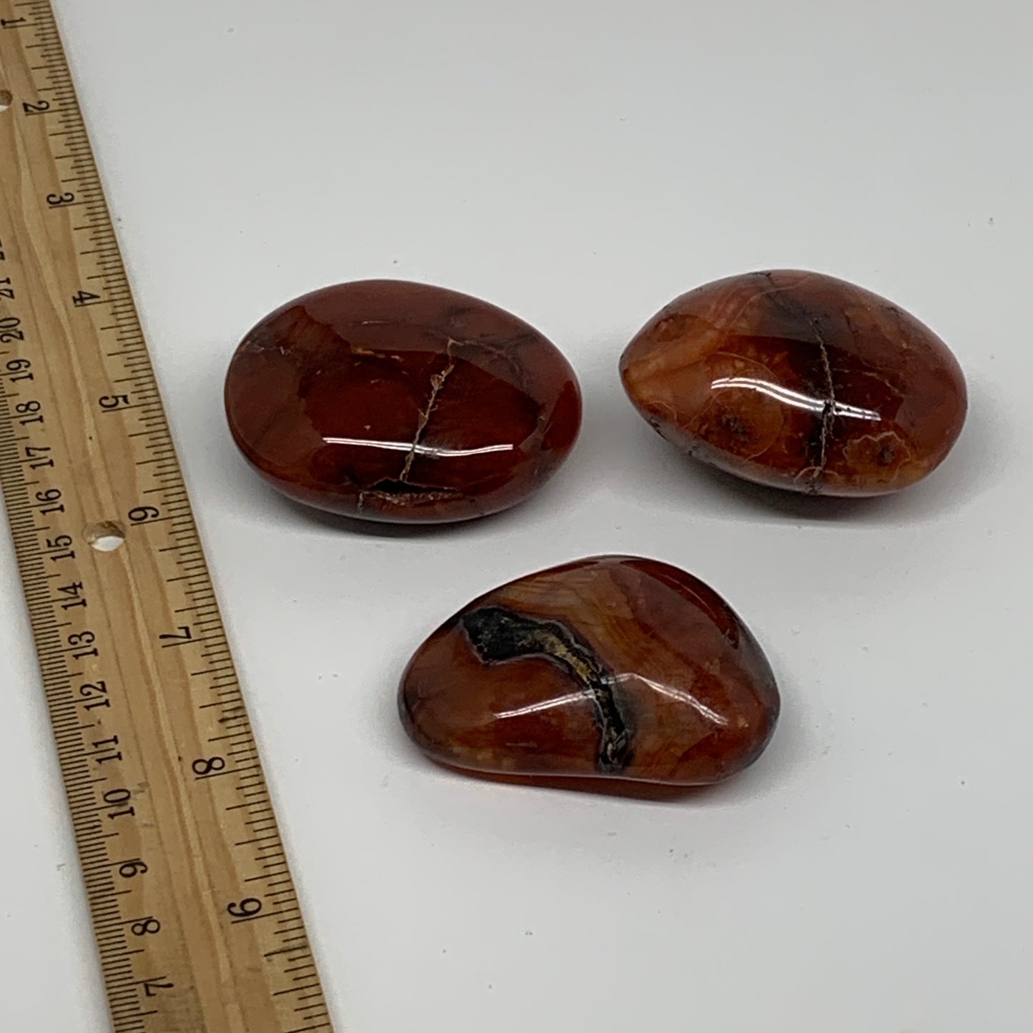 191.3g, 2"-2.1", 3pcs, Red Carnelian Palm-Stone Gem Crystal Polished, B37631