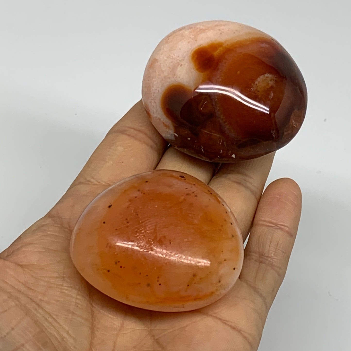 207.1g, 2"-2.2", 2pcs, Red Carnelian Palm-Stone Gem Crystal Polished, B37632