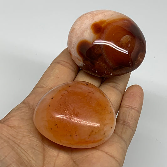 207.1g, 2"-2.2", 2pcs, Red Carnelian Palm-Stone Gem Crystal Polished, B37632