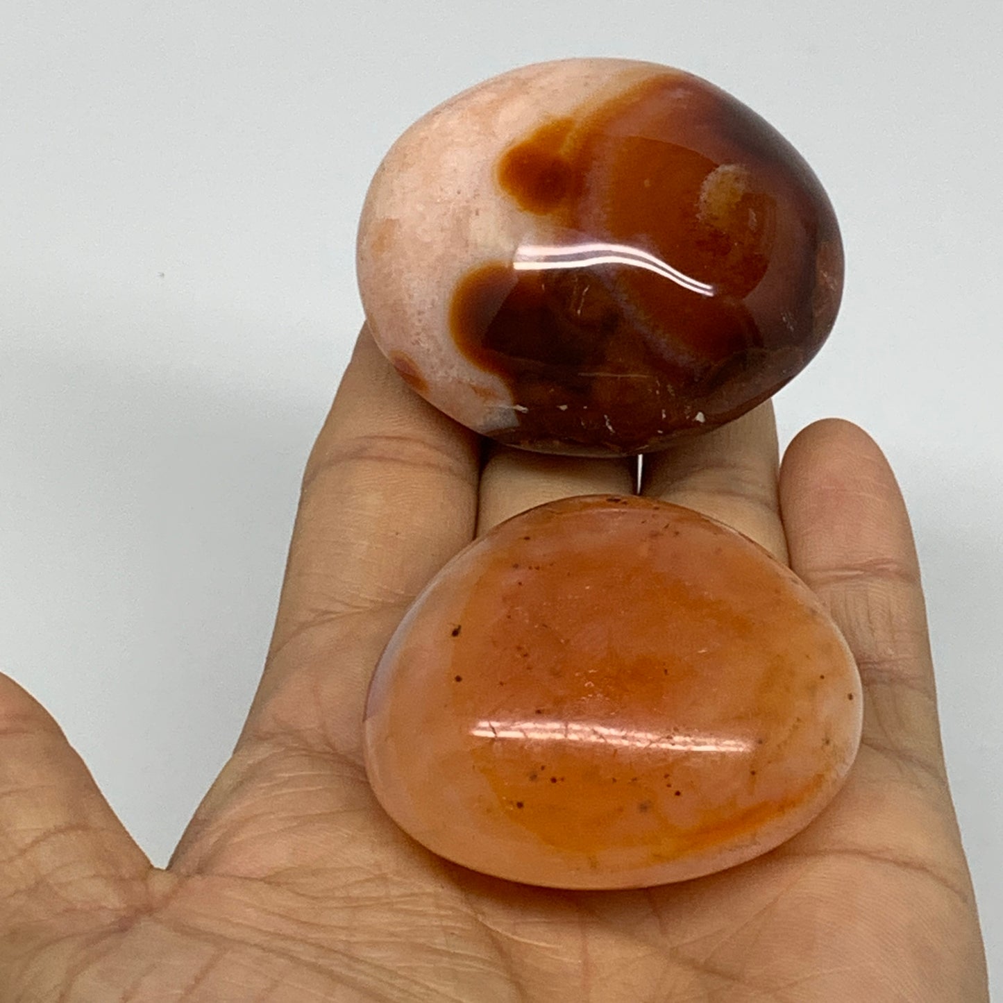207.1g, 2"-2.2", 2pcs, Red Carnelian Palm-Stone Gem Crystal Polished, B37632