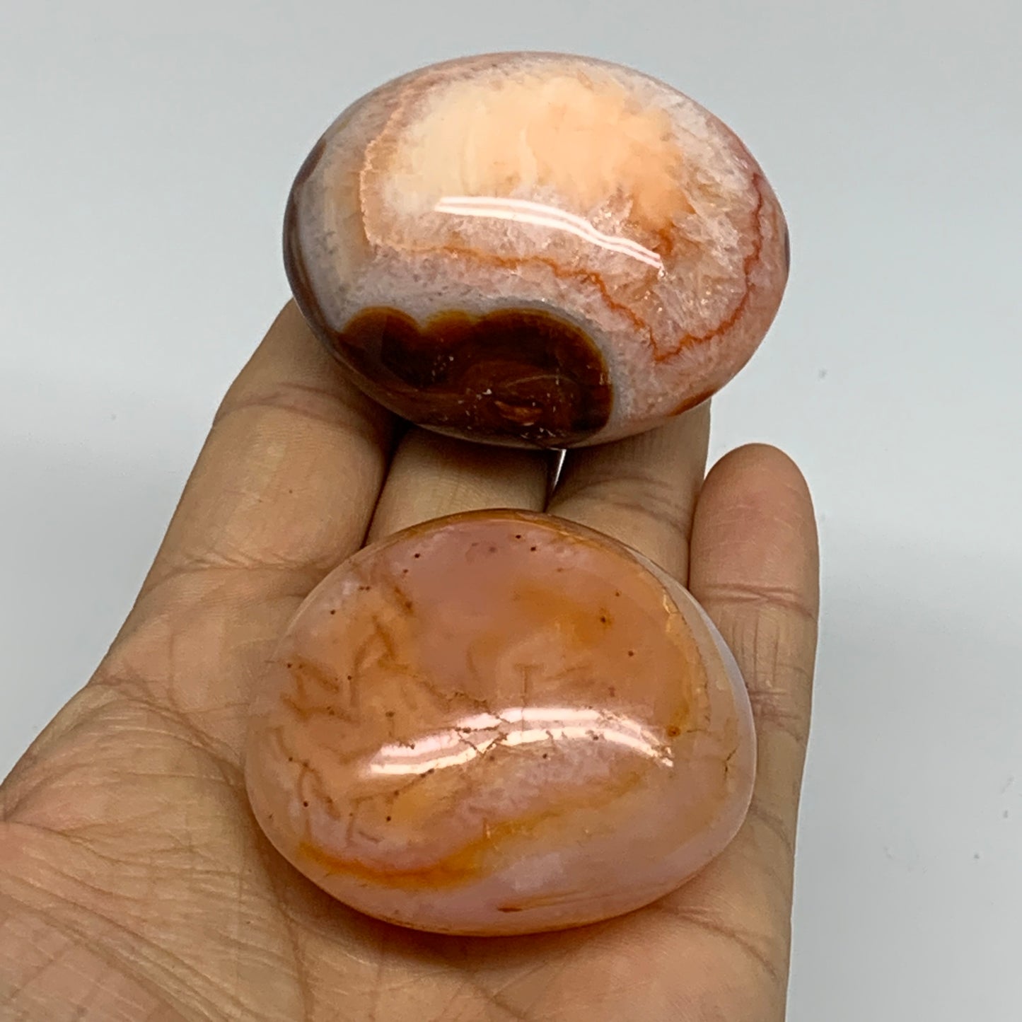 207.1g, 2"-2.2", 2pcs, Red Carnelian Palm-Stone Gem Crystal Polished, B37632