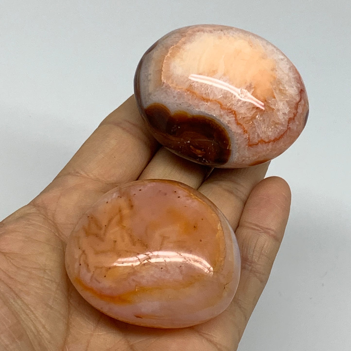 207.1g, 2"-2.2", 2pcs, Red Carnelian Palm-Stone Gem Crystal Polished, B37632