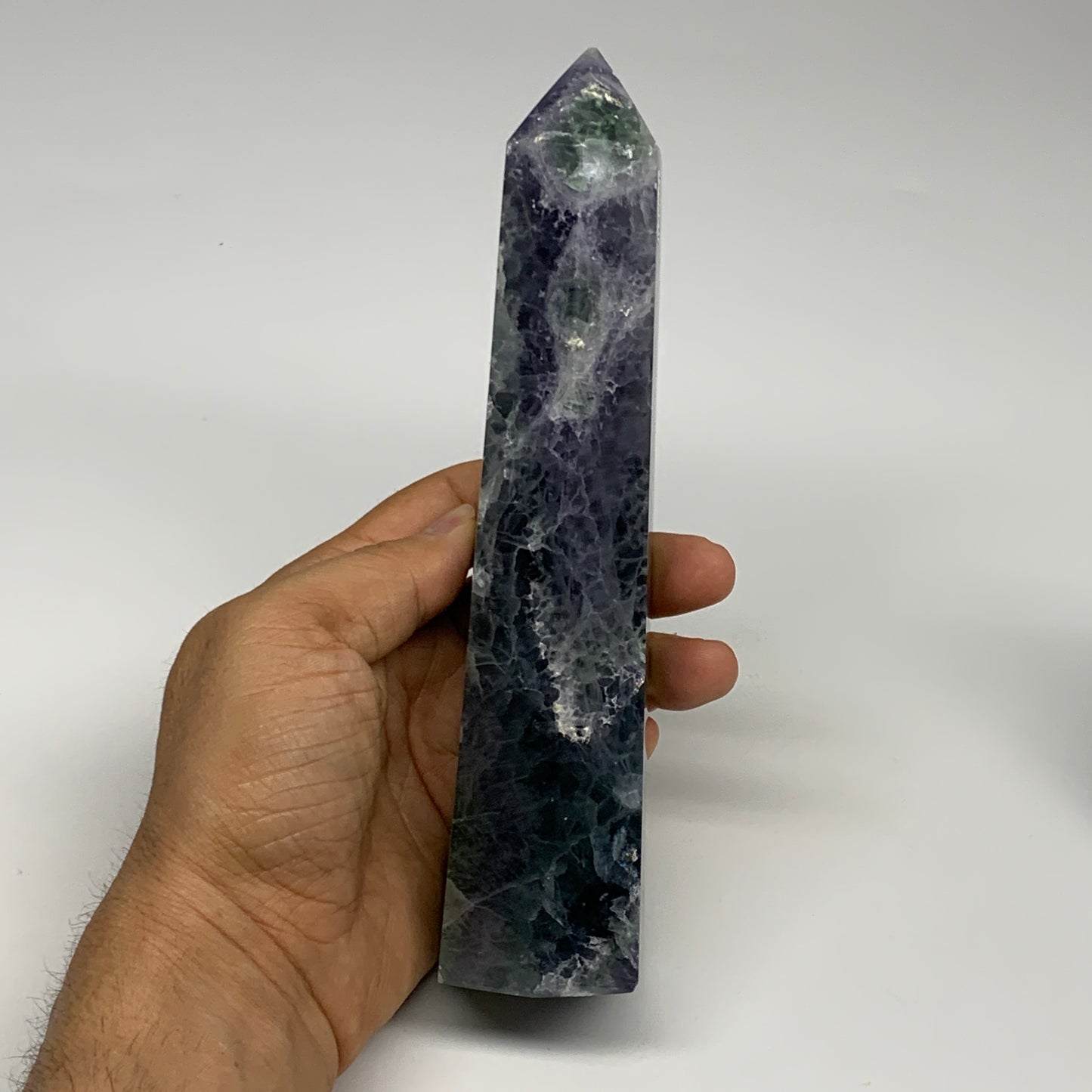 1.57 lbs,  6.4"x1.8"x1.7" Natural Fluorite Tower Obelisk Point Crystal, B29691