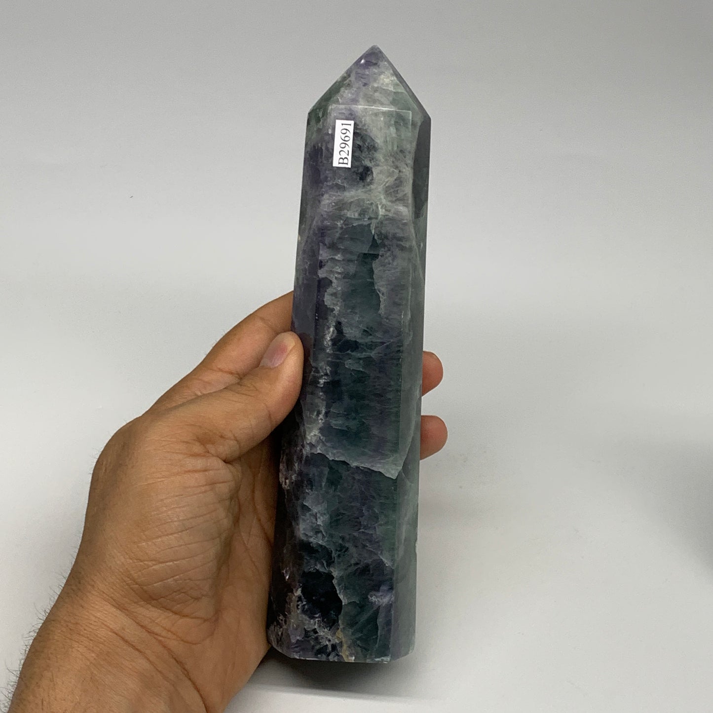 1.57 lbs,  6.4"x1.8"x1.7" Natural Fluorite Tower Obelisk Point Crystal, B29691