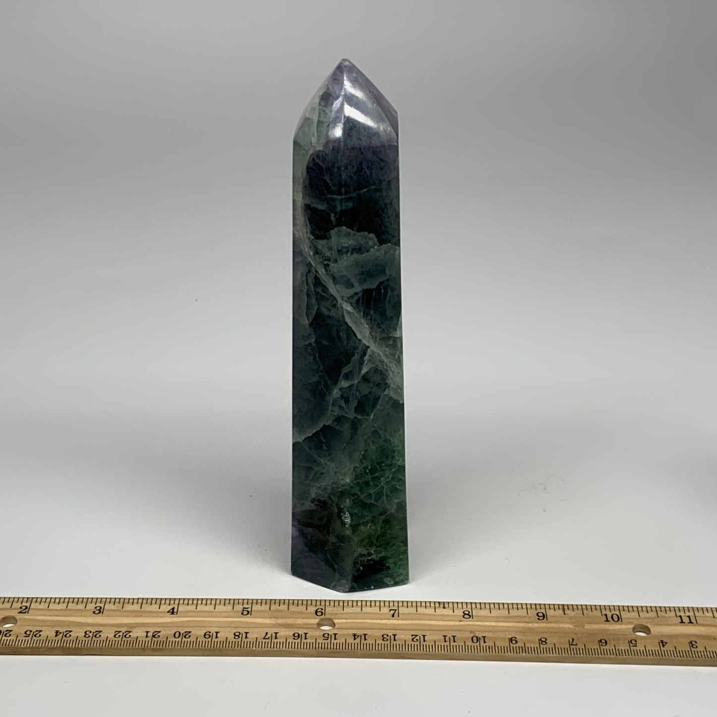 1.57 lbs,  6.4"x1.8"x1.7" Natural Fluorite Tower Obelisk Point Crystal, B29691
