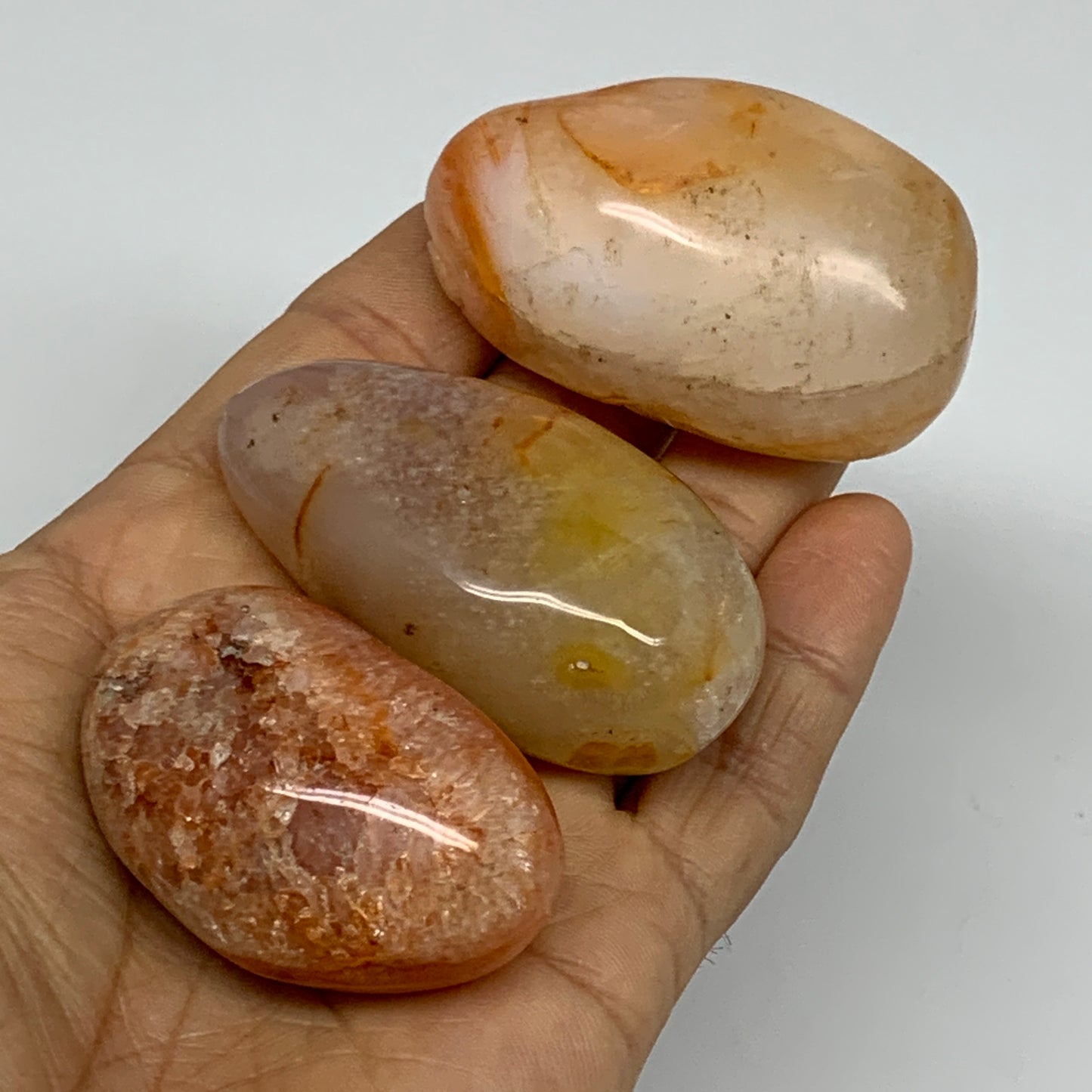 18.5g, 1.9"-2.2", 3pcs, Red Carnelian Palm-Stone Gem Crystal Polished, B37633