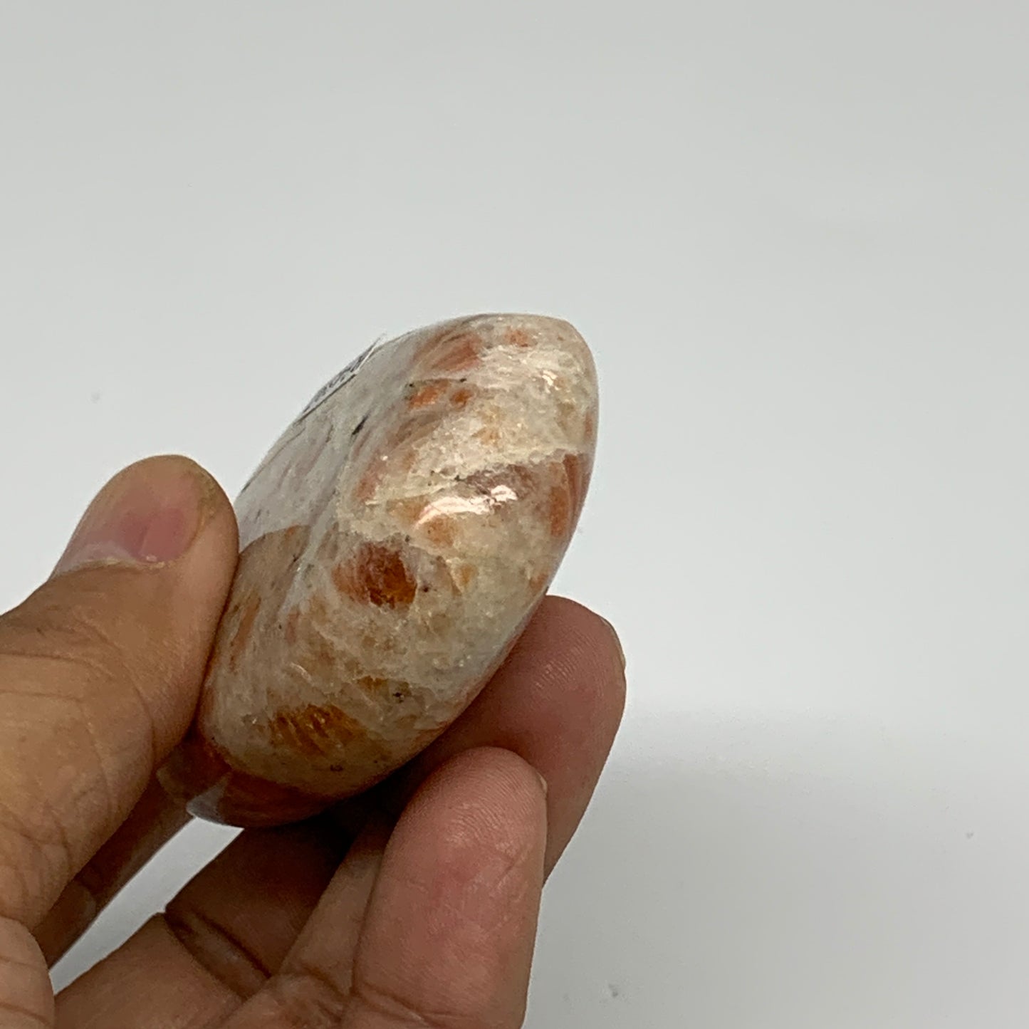 108.4g, 2.8"x1.8"x0.8", Natural Sunstone Palm-Stone Polished from India, B34597