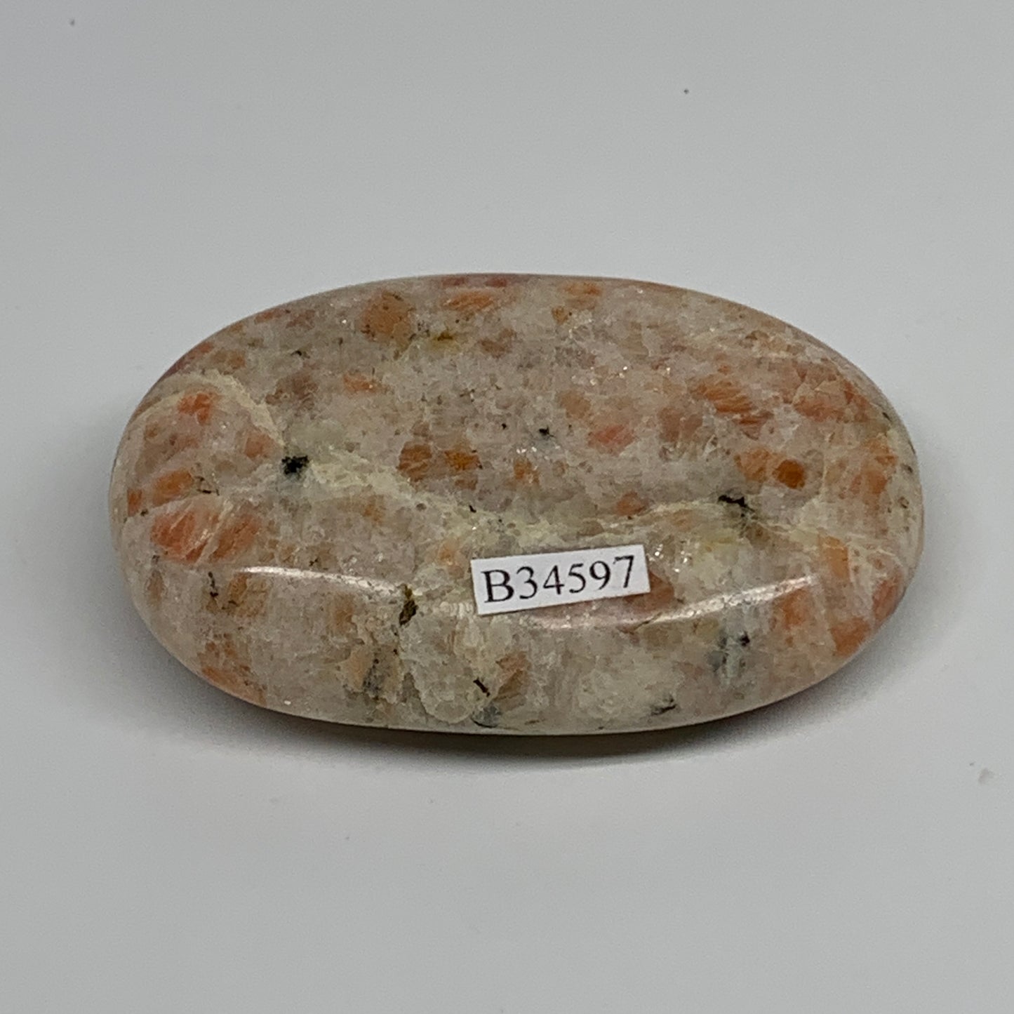 108.4g, 2.8"x1.8"x0.8", Natural Sunstone Palm-Stone Polished from India, B34597