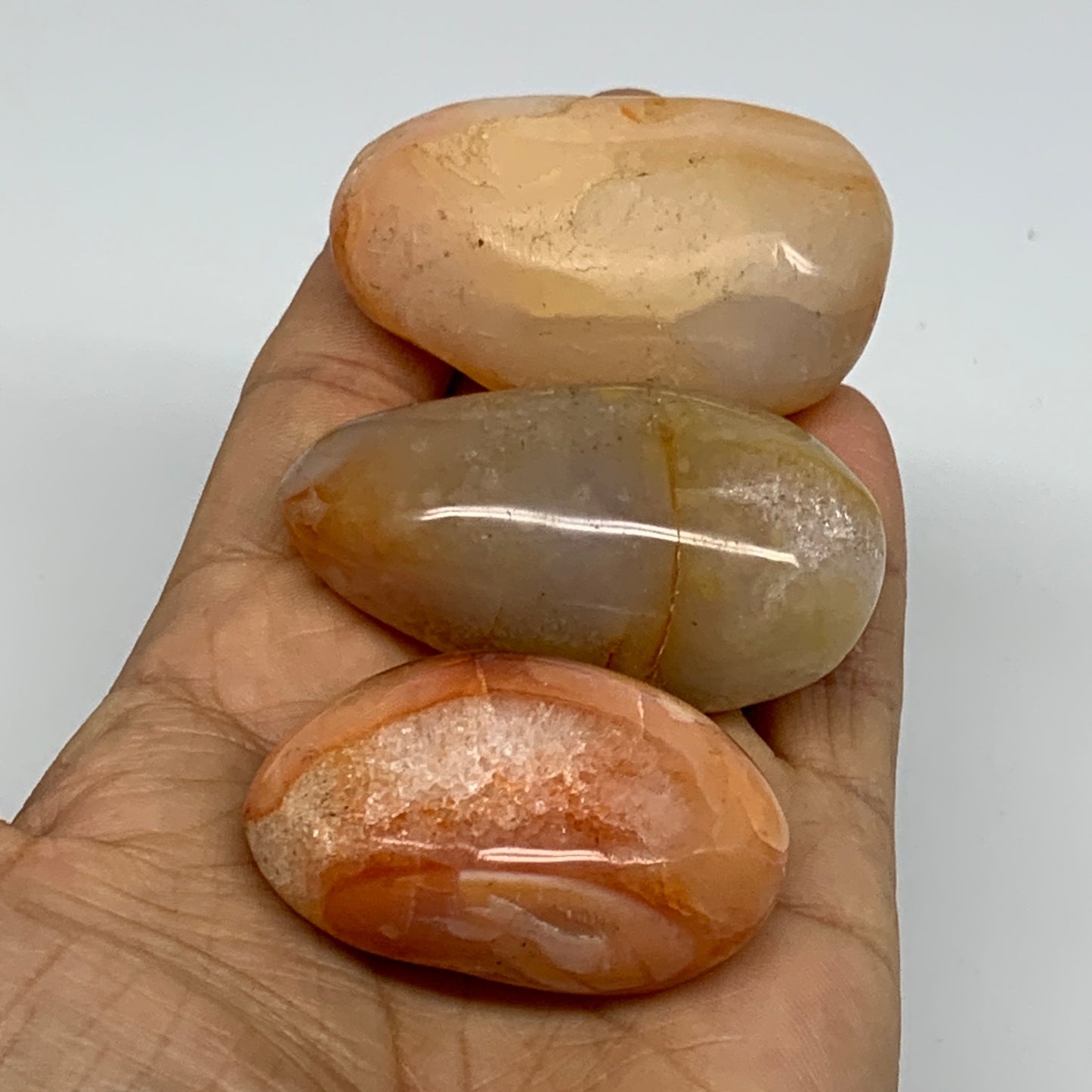 18.5g, 1.9"-2.2", 3pcs, Red Carnelian Palm-Stone Gem Crystal Polished, B37633