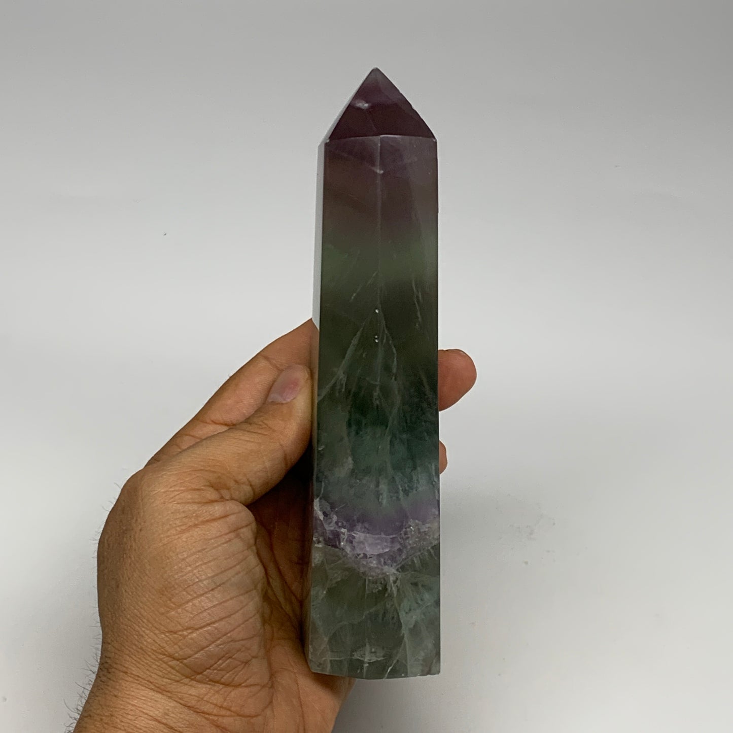 1.2 lbs,  6.3"x1.9"x1.4" Natural Fluorite Tower Obelisk Point Crystal, B29692