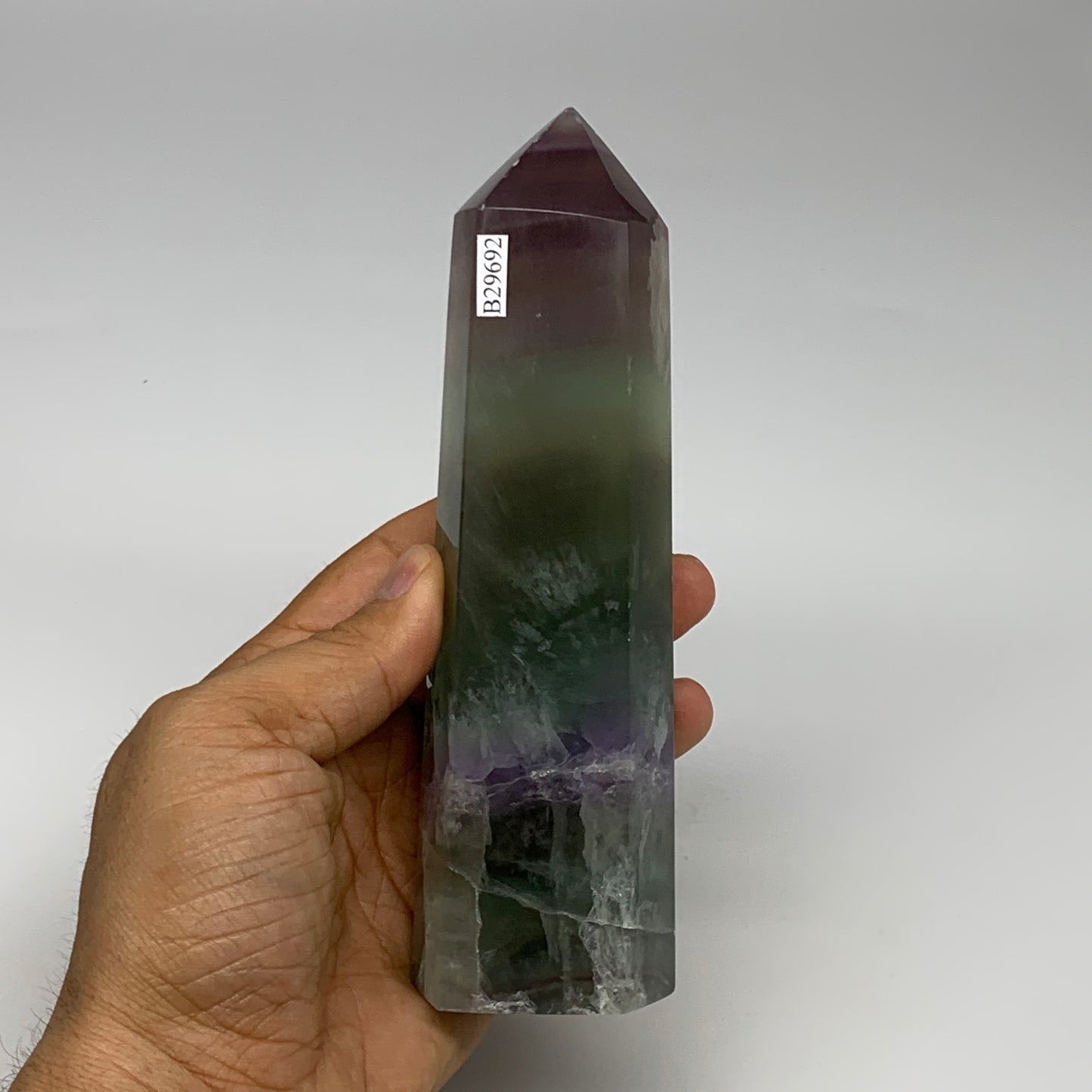 1.2 lbs,  6.3"x1.9"x1.4" Natural Fluorite Tower Obelisk Point Crystal, B29692