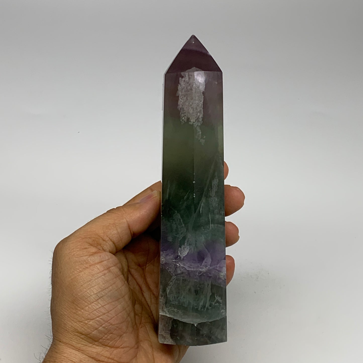 1.2 lbs,  6.3"x1.9"x1.4" Natural Fluorite Tower Obelisk Point Crystal, B29692