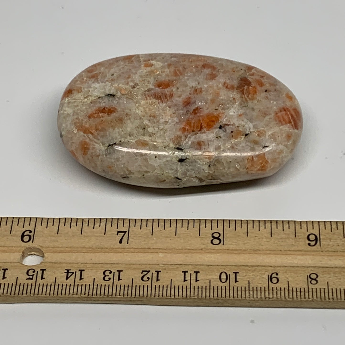 108.4g, 2.8"x1.8"x0.8", Natural Sunstone Palm-Stone Polished from India, B34597