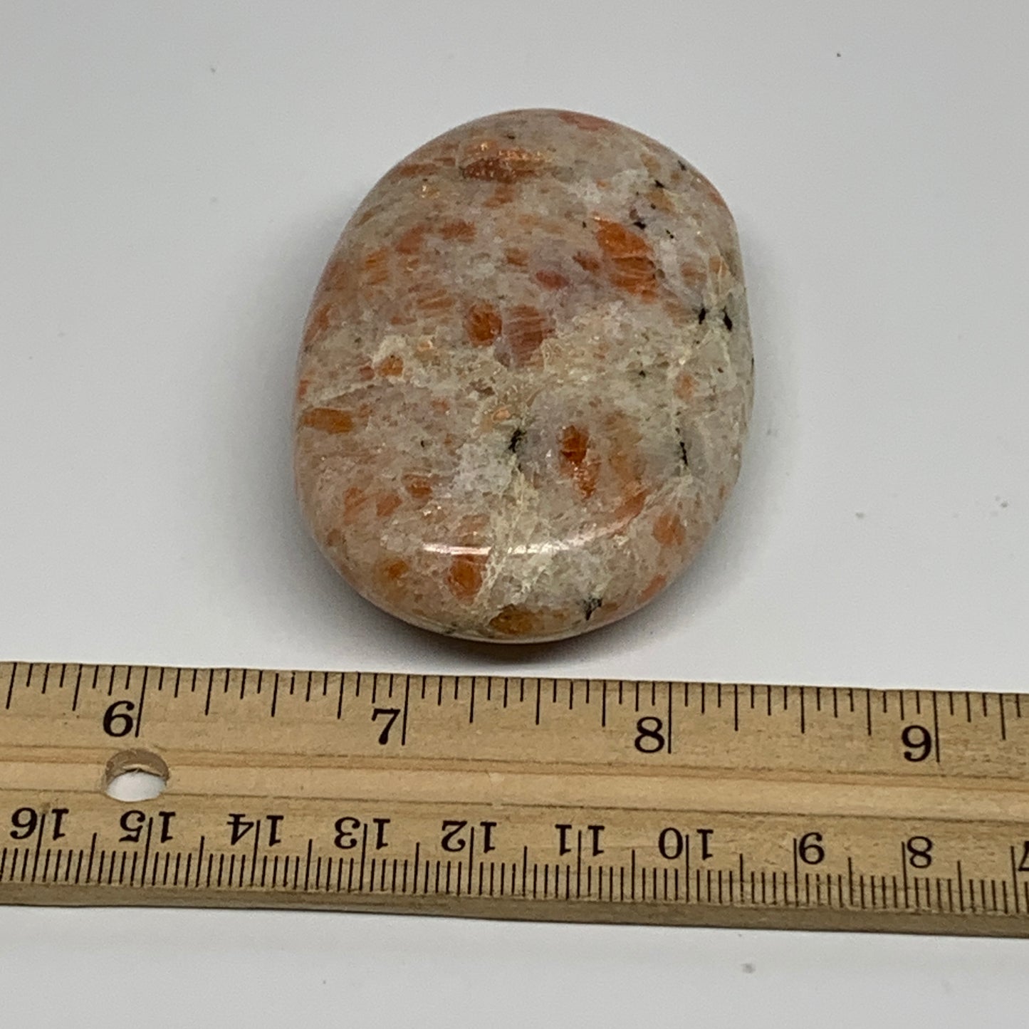 108.4g, 2.8"x1.8"x0.8", Natural Sunstone Palm-Stone Polished from India, B34597