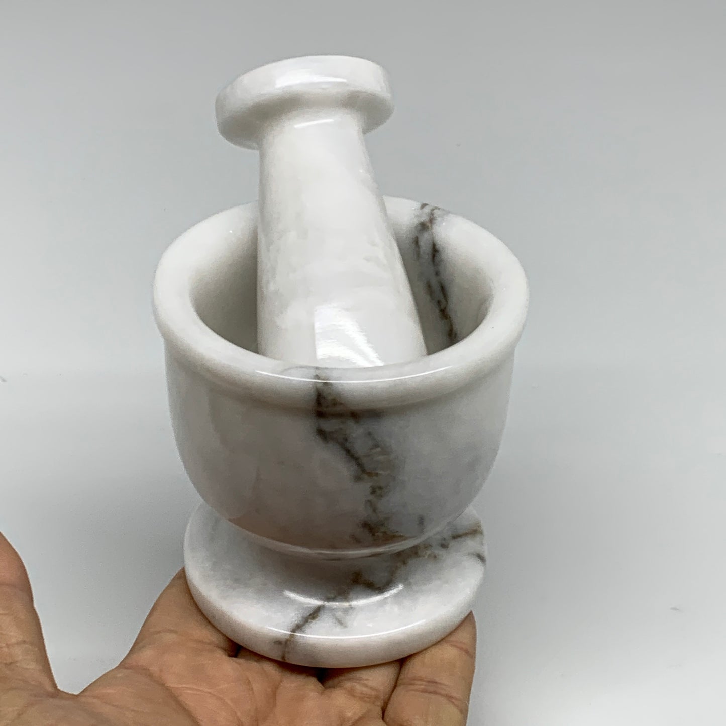 1.32 lbs, 3"x3", Natural Marble Crystal Pestle and Mortar Handmade, B32575