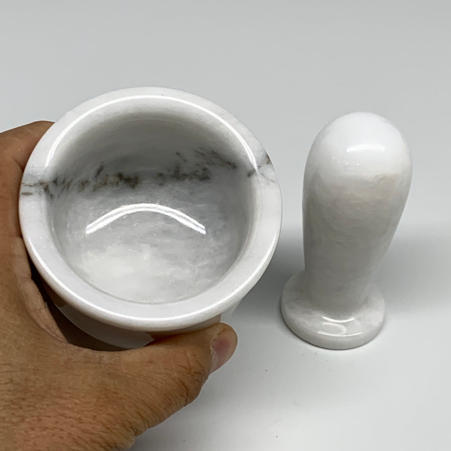 1.32 lbs, 3"x3", Natural Marble Crystal Pestle and Mortar Handmade, B32575