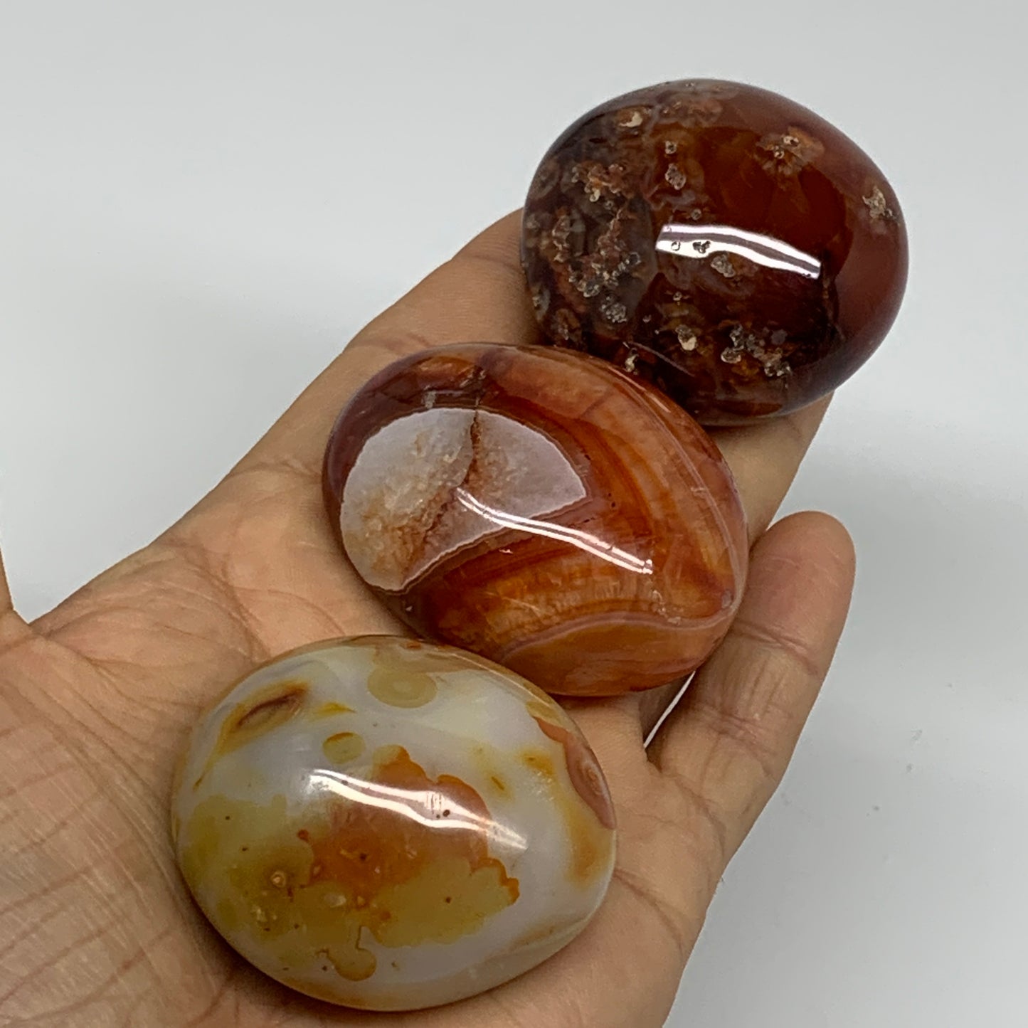 229.9g, 1.9"-2", 3pcs, Red Carnelian Palm-Stone Gem Crystal Polished, B37634