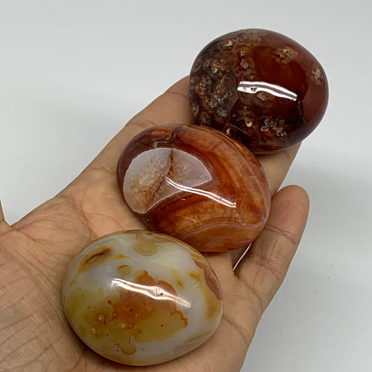 229.9g, 1.9"-2", 3pcs, Red Carnelian Palm-Stone Gem Crystal Polished, B37634