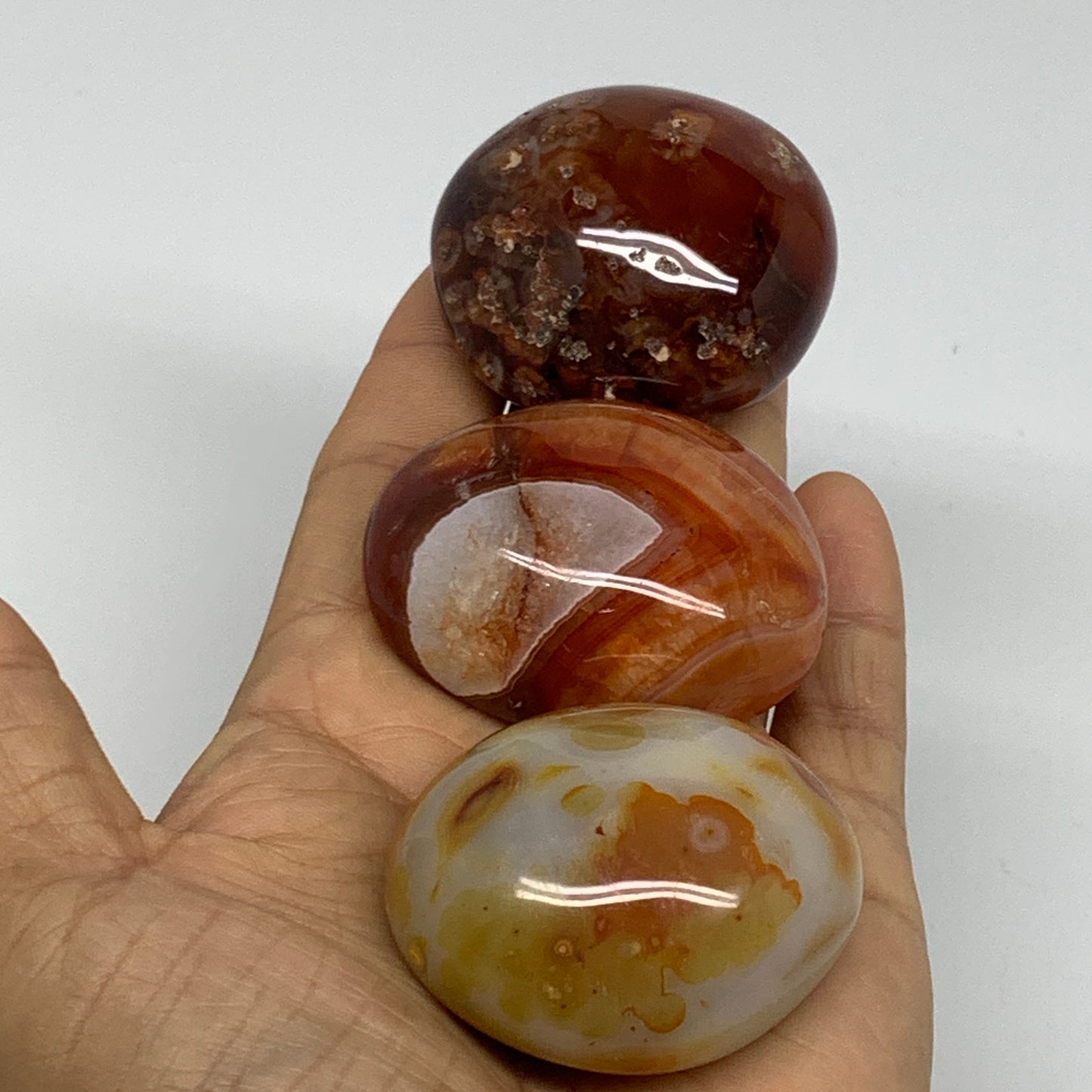 229.9g, 1.9"-2", 3pcs, Red Carnelian Palm-Stone Gem Crystal Polished, B37634
