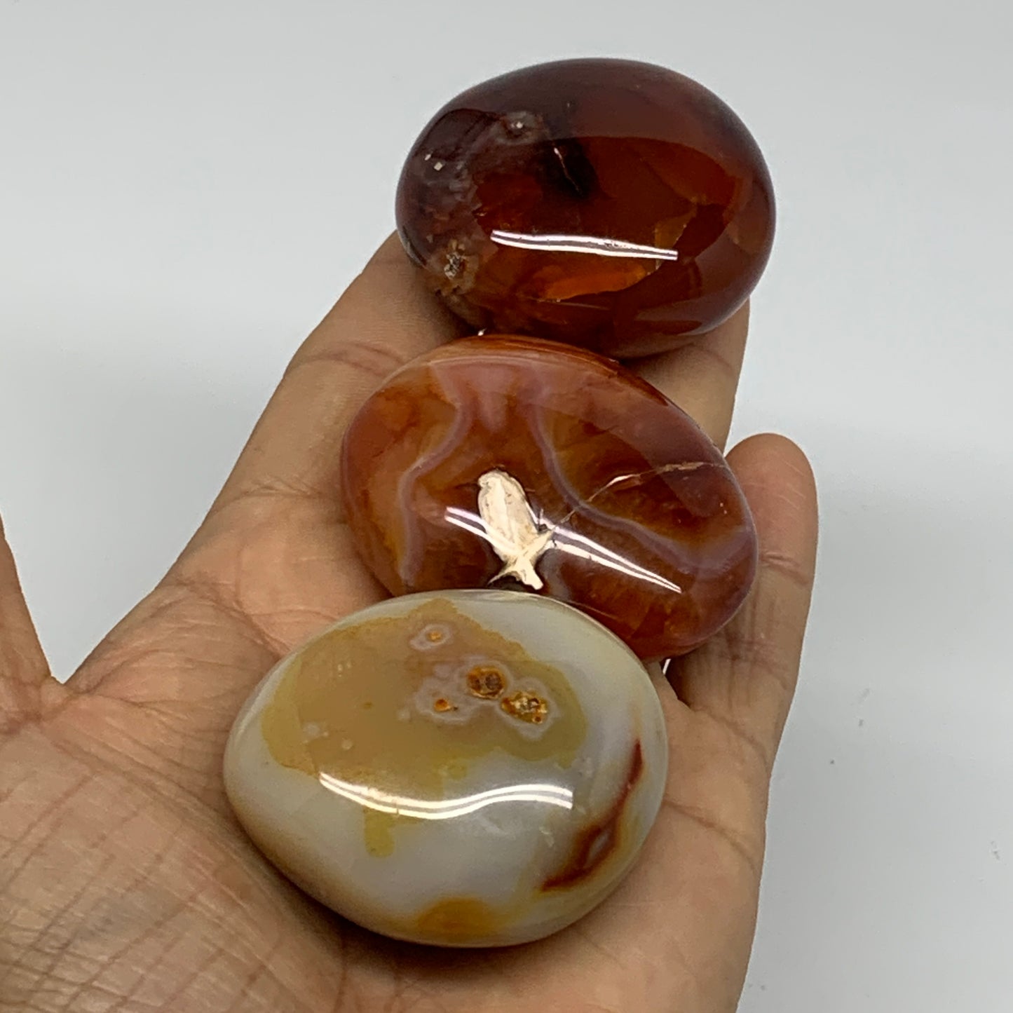 229.9g, 1.9"-2", 3pcs, Red Carnelian Palm-Stone Gem Crystal Polished, B37634