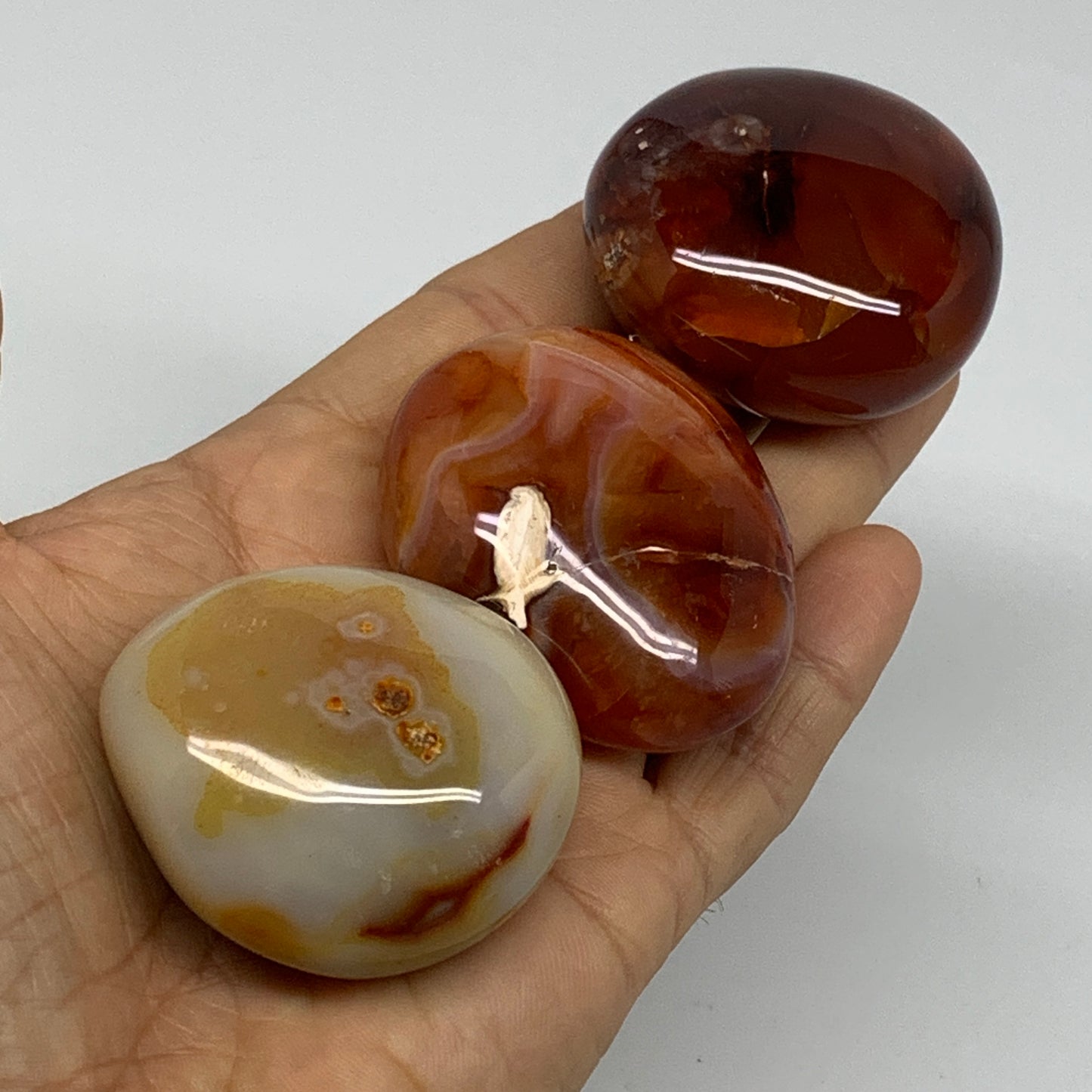 229.9g, 1.9"-2", 3pcs, Red Carnelian Palm-Stone Gem Crystal Polished, B37634