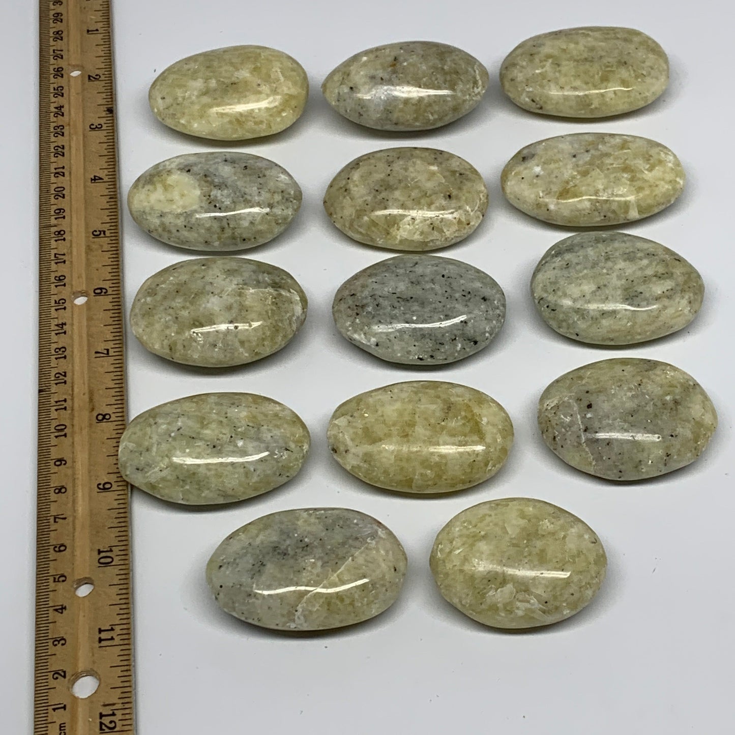 2.2 Lbs, 1.9"-2.4", 14pcs, Yellow Calcite Palm-Stone Crystal Polished, B17777