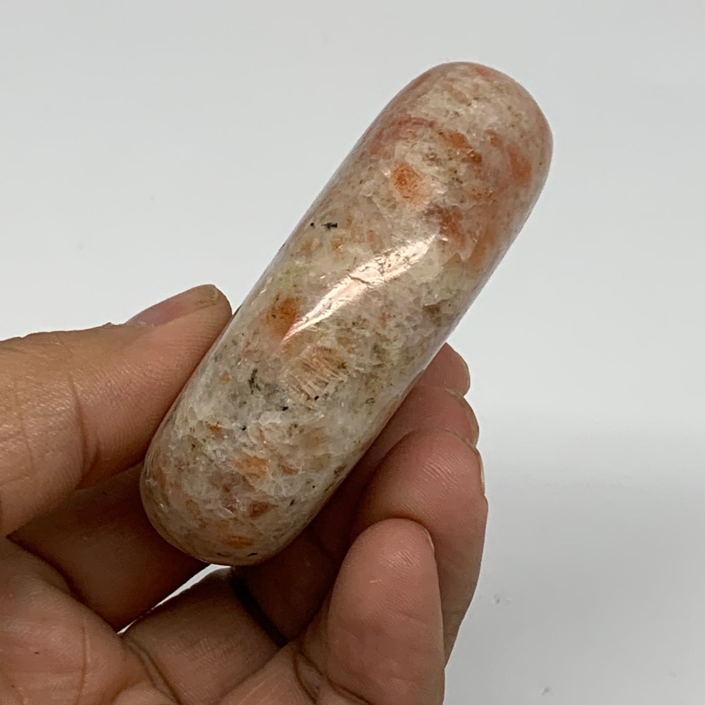 128.5g, 2.7"x1.9"x0.9", Natural Sunstone Palm-Stone Polished from India, B34599