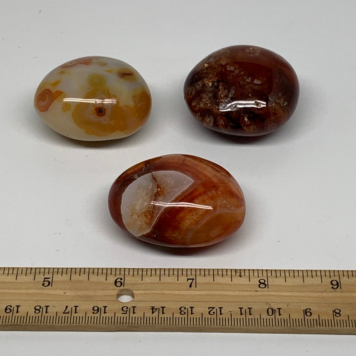 229.9g, 1.9"-2", 3pcs, Red Carnelian Palm-Stone Gem Crystal Polished, B37634