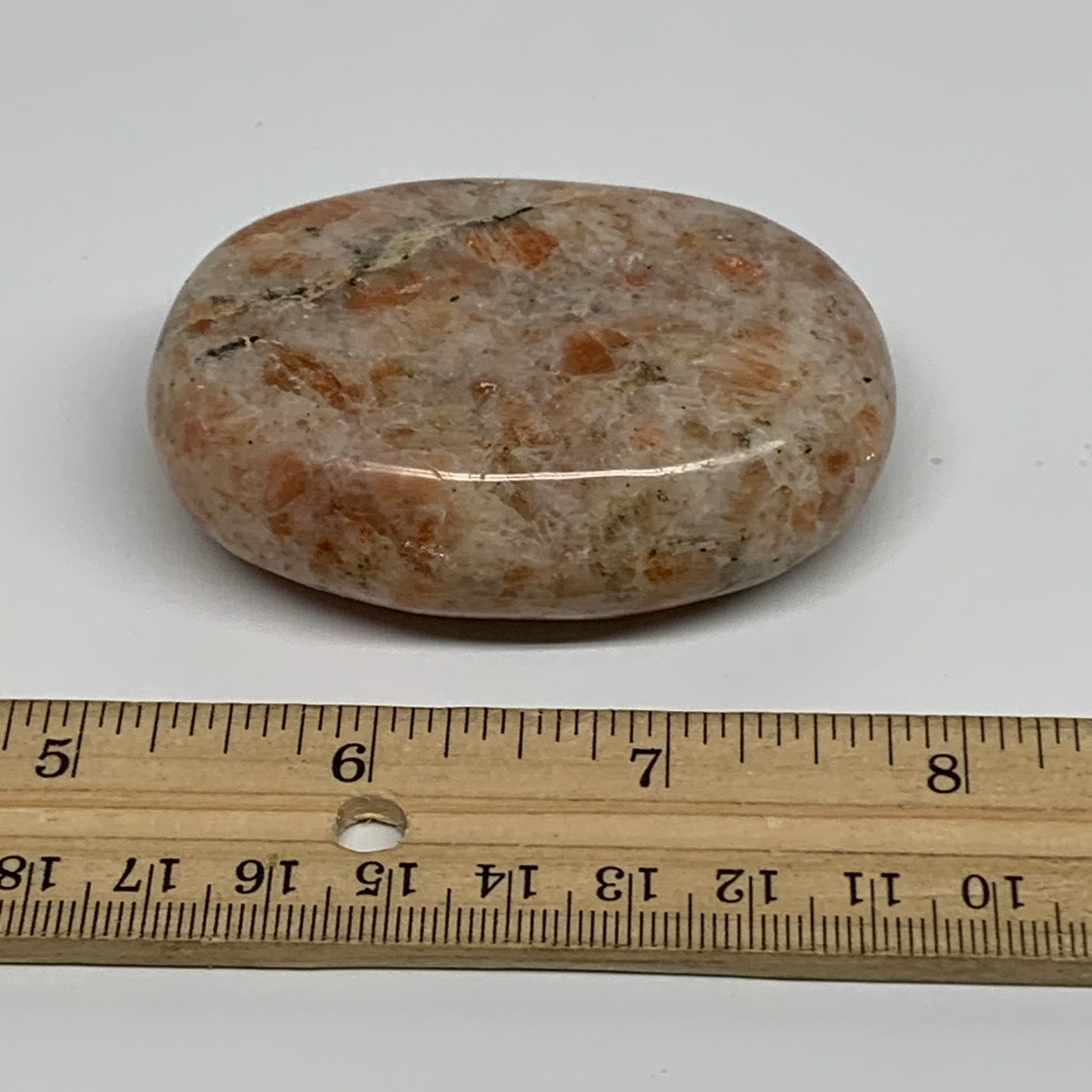 128.5g, 2.7"x1.9"x0.9", Natural Sunstone Palm-Stone Polished from India, B34599