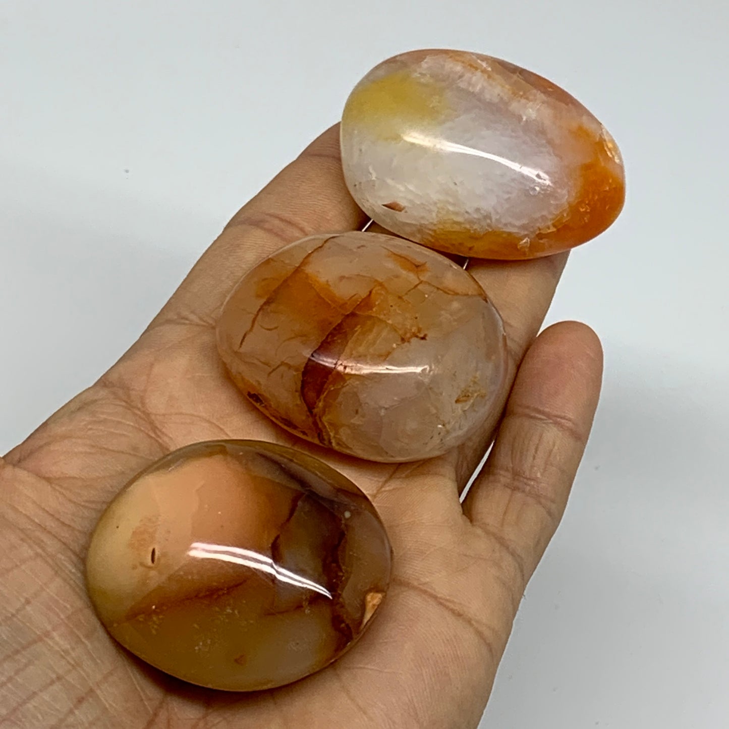 171.2g, 1.8"-2", 3pcs, Red Carnelian Palm-Stone Gem Crystal Polished, B37635