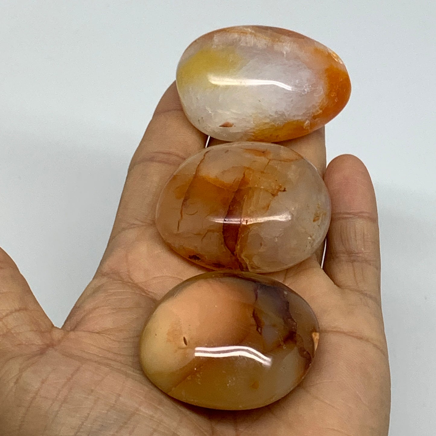 171.2g, 1.8"-2", 3pcs, Red Carnelian Palm-Stone Gem Crystal Polished, B37635