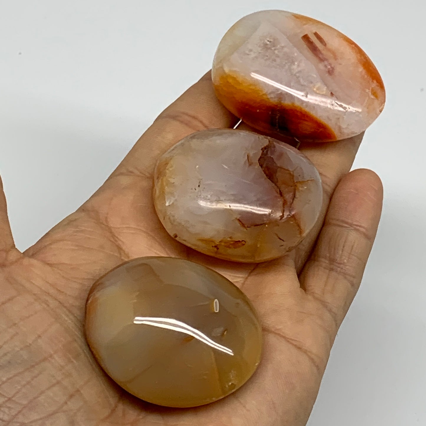 171.2g, 1.8"-2", 3pcs, Red Carnelian Palm-Stone Gem Crystal Polished, B37635