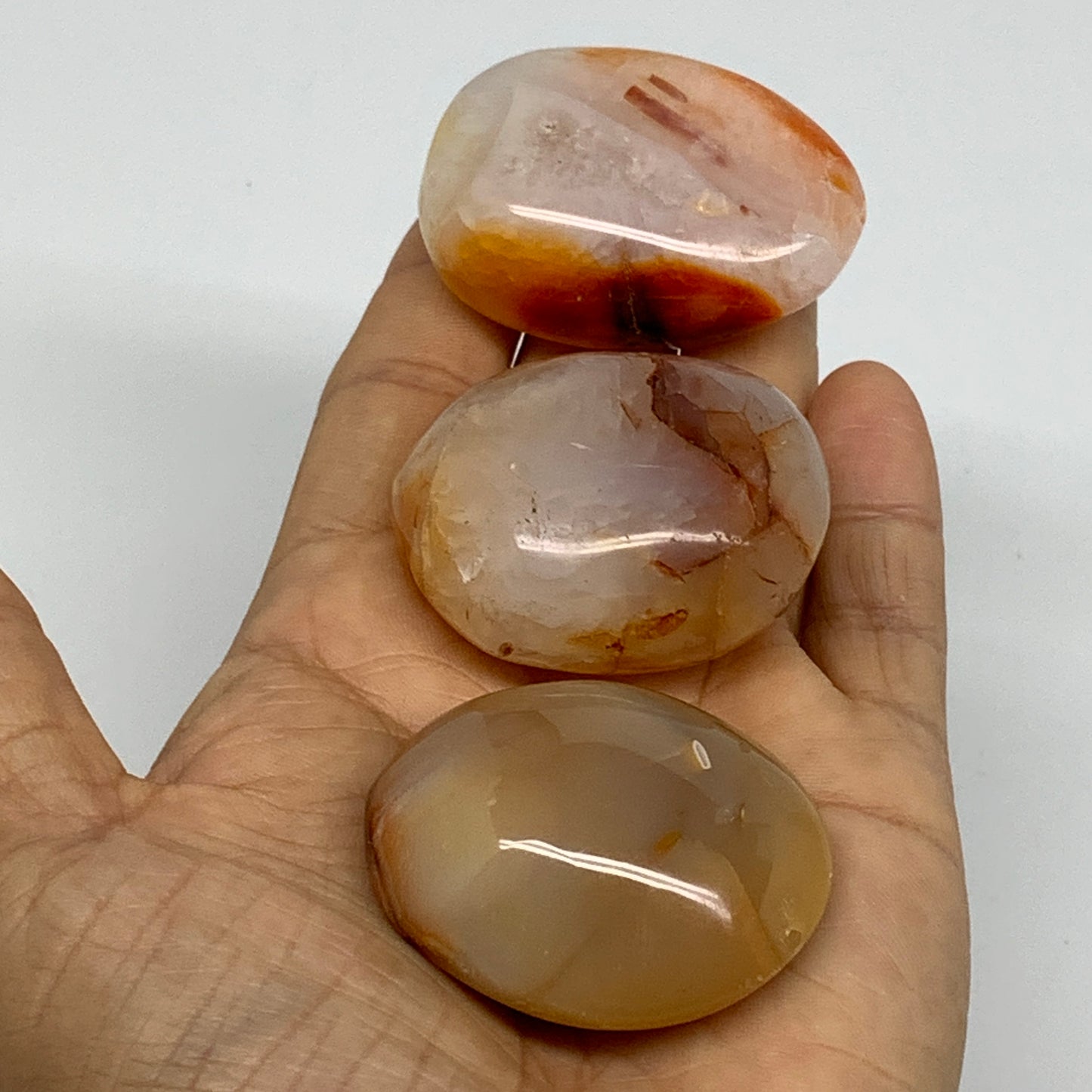 171.2g, 1.8"-2", 3pcs, Red Carnelian Palm-Stone Gem Crystal Polished, B37635
