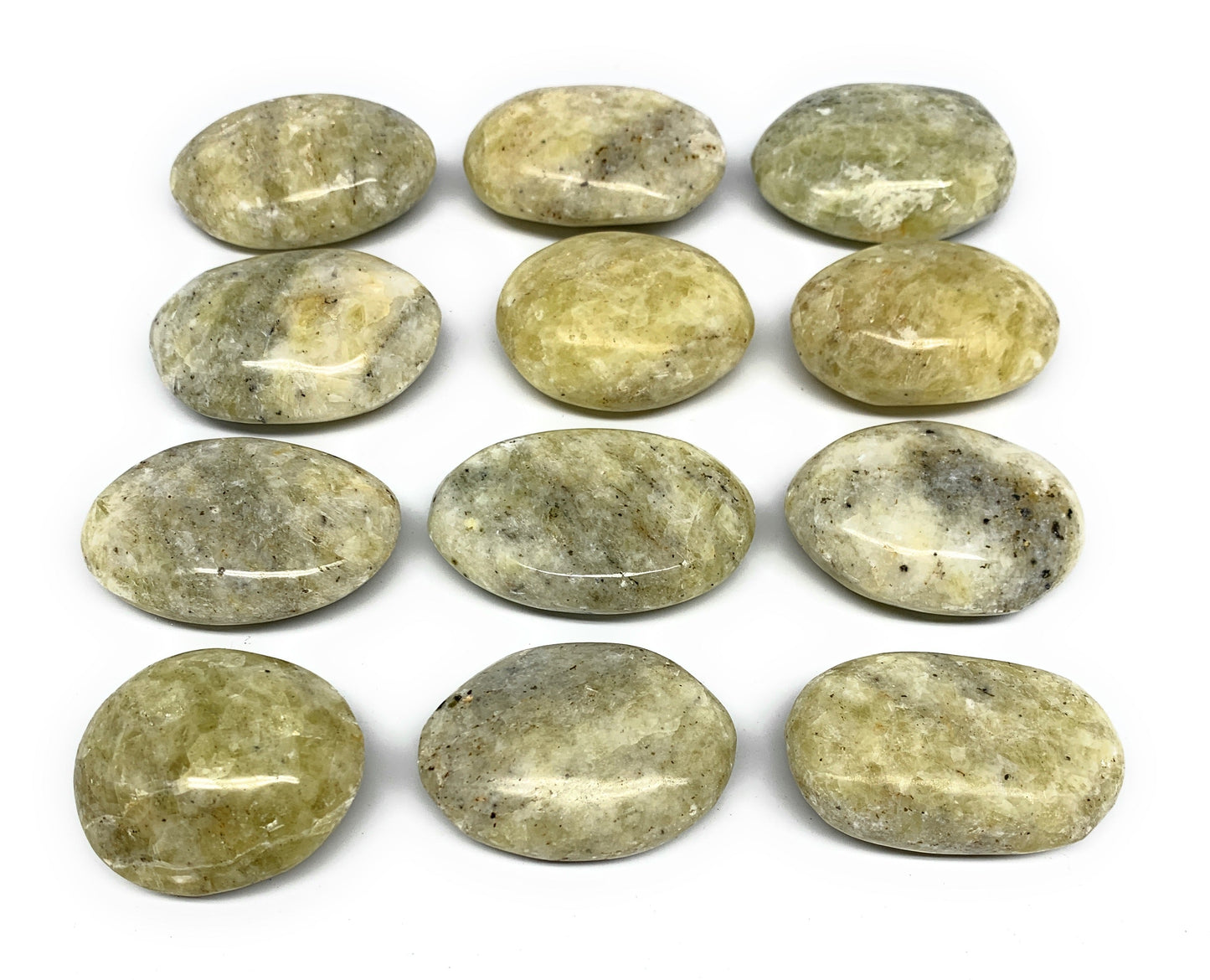 830g, 1.8"-2.3", 12pcs, Yellow Calcite Palm-Stone Crystal Polished Reiki, B17779