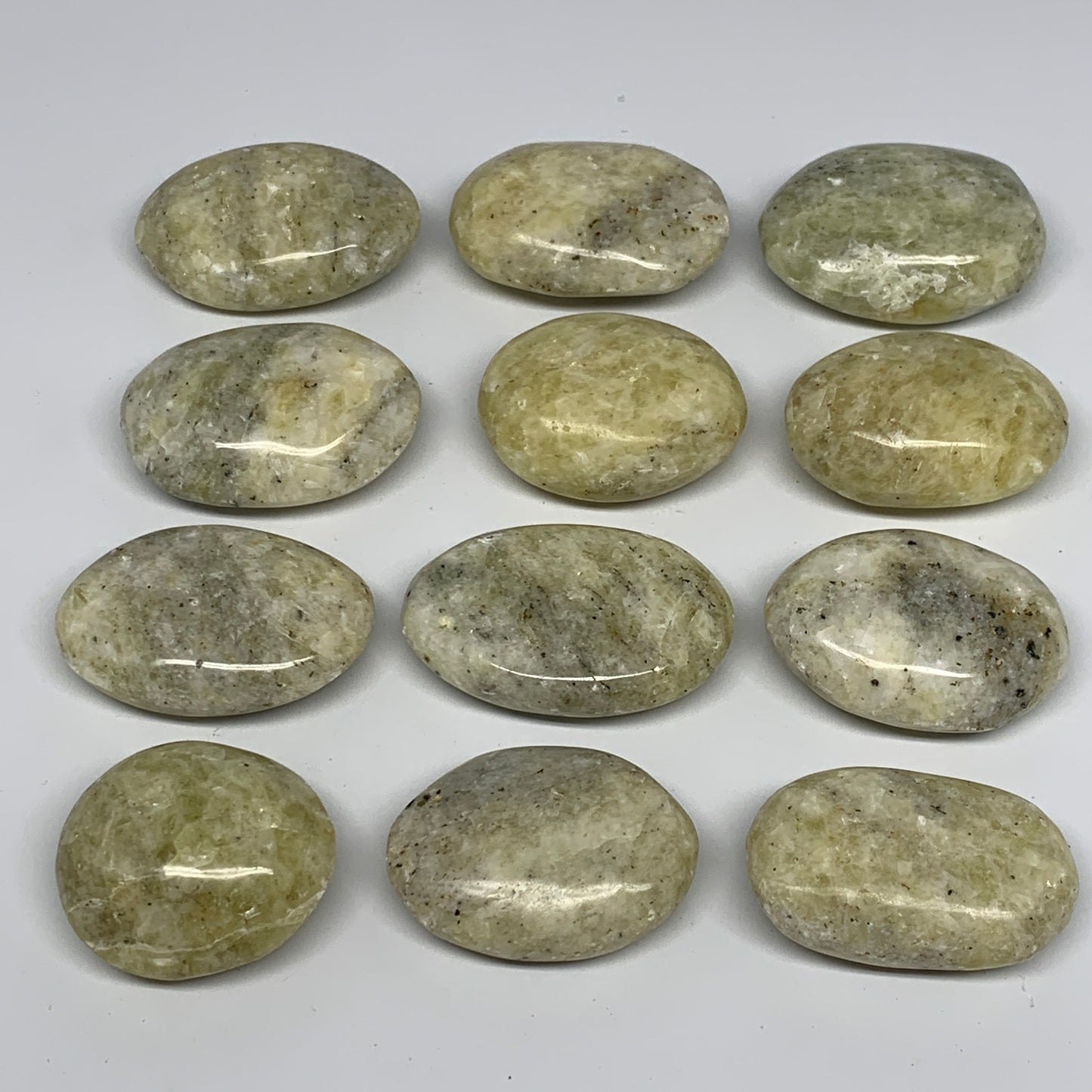 830g, 1.8"-2.3", 12pcs, Yellow Calcite Palm-Stone Crystal Polished Reiki, B17779